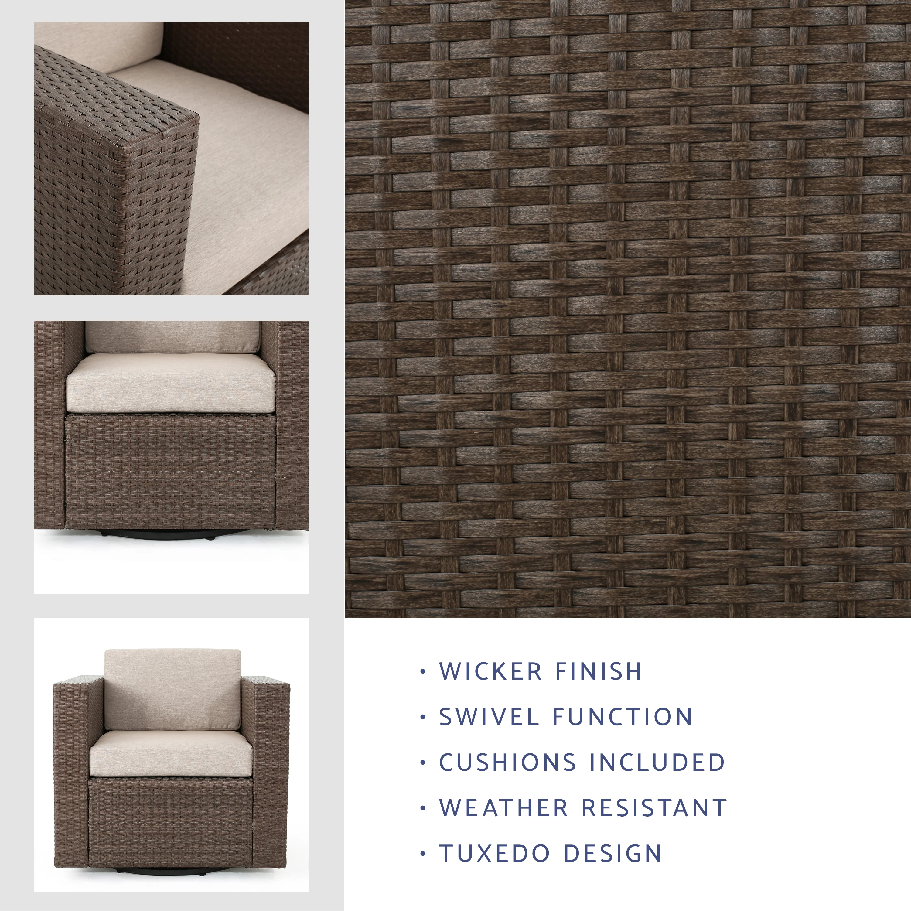 Venice Outdoor Wicker Swivel Club Chairs with Cushions - furnishings