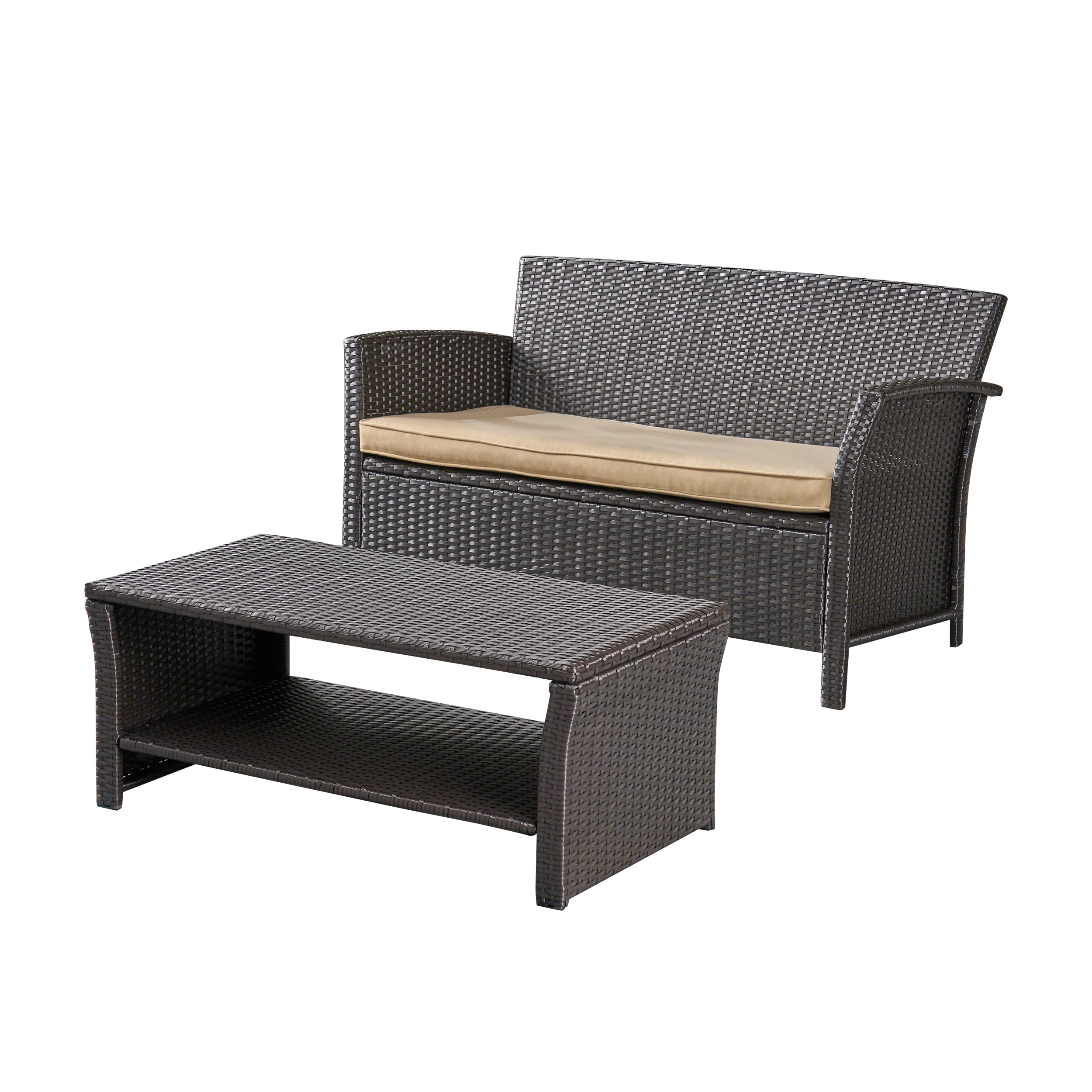 Lucia Outdoor Wicker Loveseat with Coffee Table - furnishings