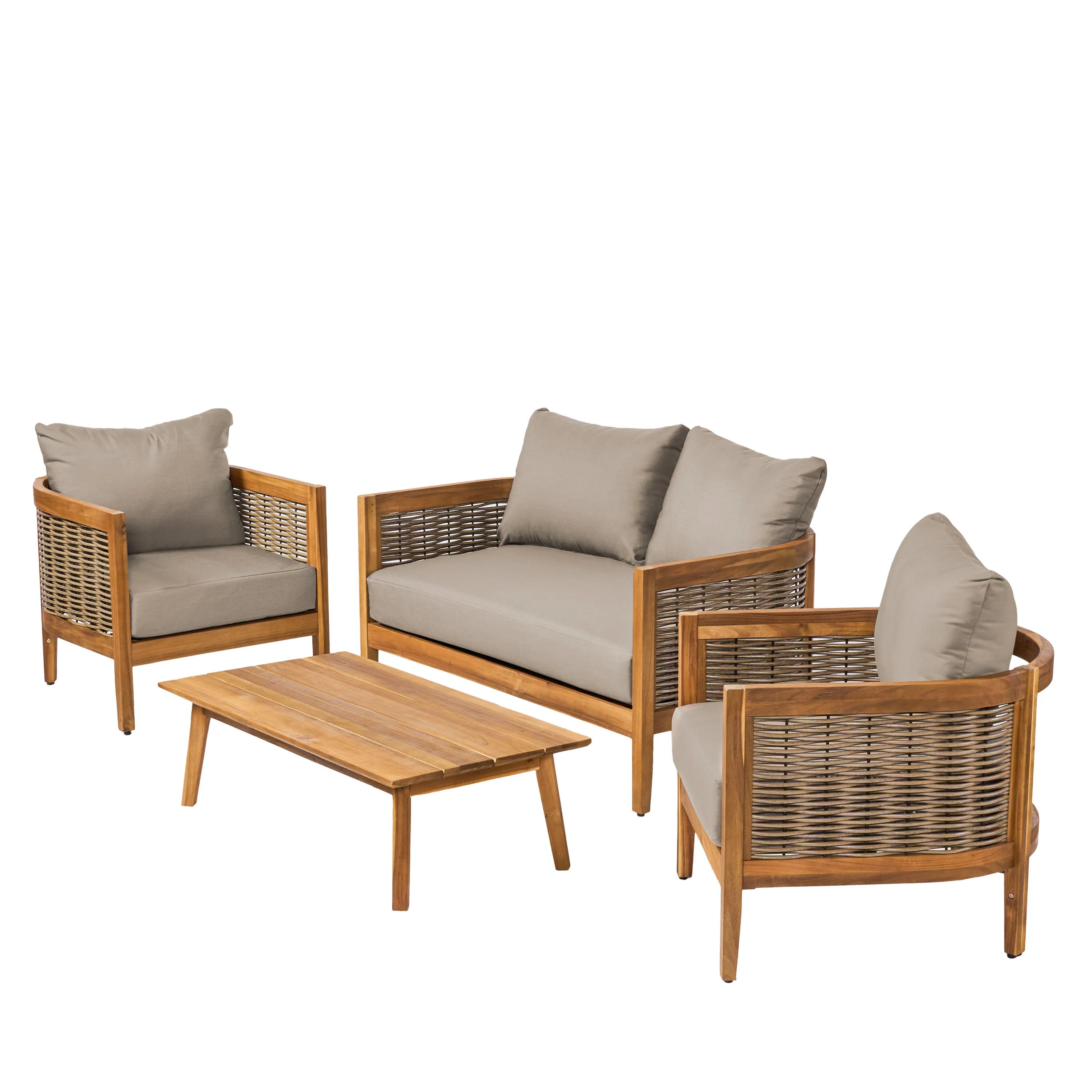 The Crowne Collection Outdoor Acacia Wood and Wicker 4 Seater Chat Set with Sunbrella Cushions - furnishings