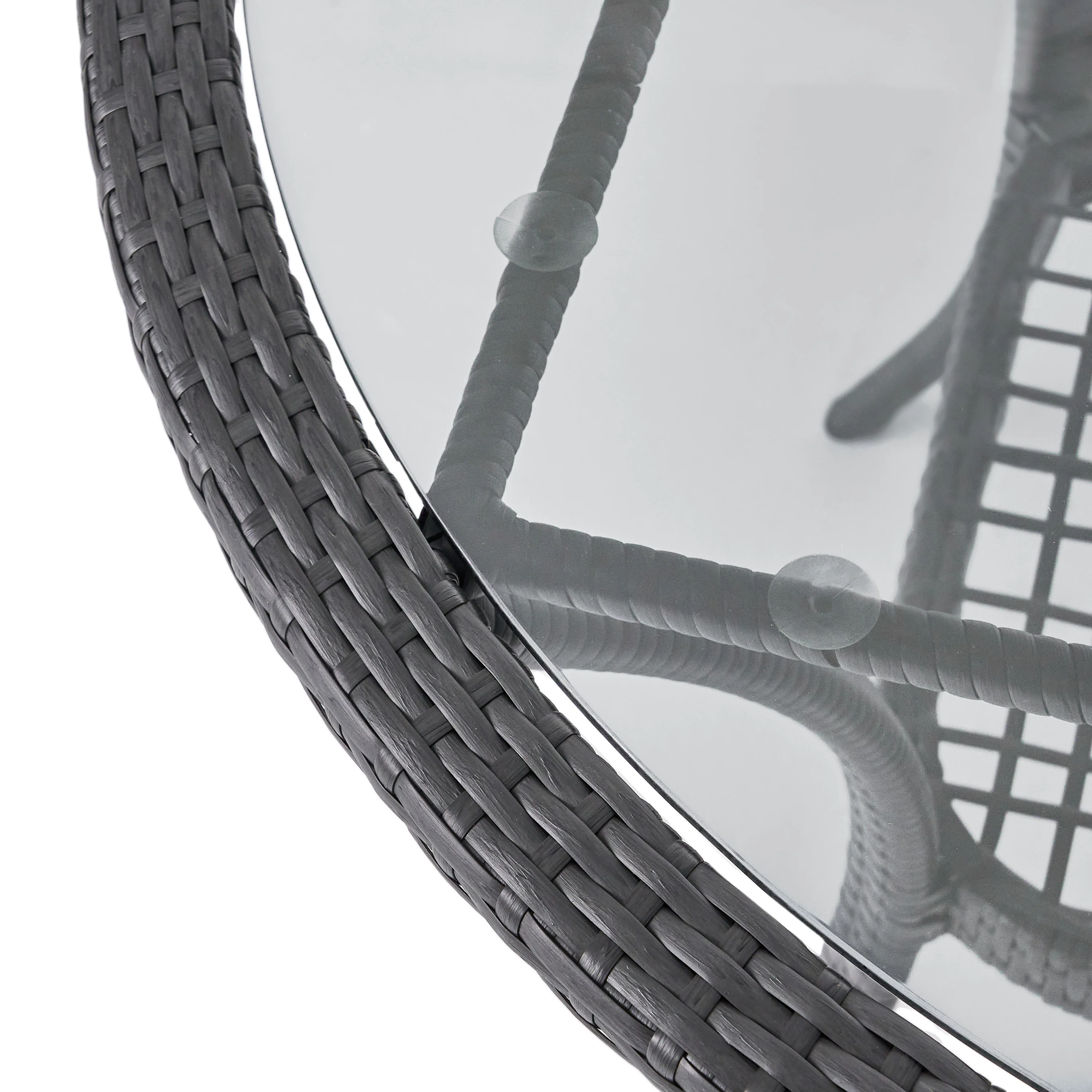 Hopp Outdoor Coastal Gray Wicker Side Table with Tempered Glass Top - furnishings