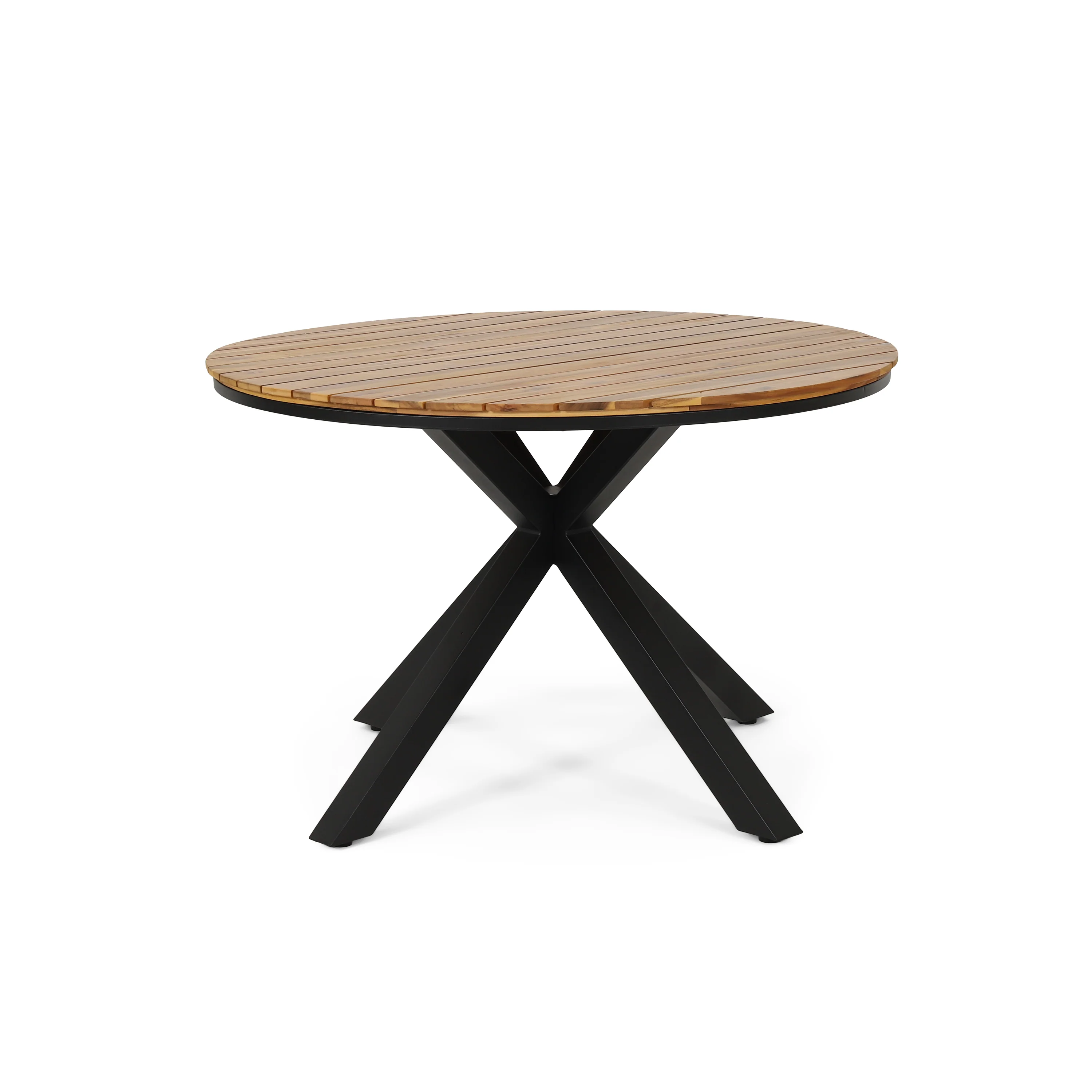 Mellie Outdoor Acacia Wood Circular Dining Table, Teak and Black - furnishings