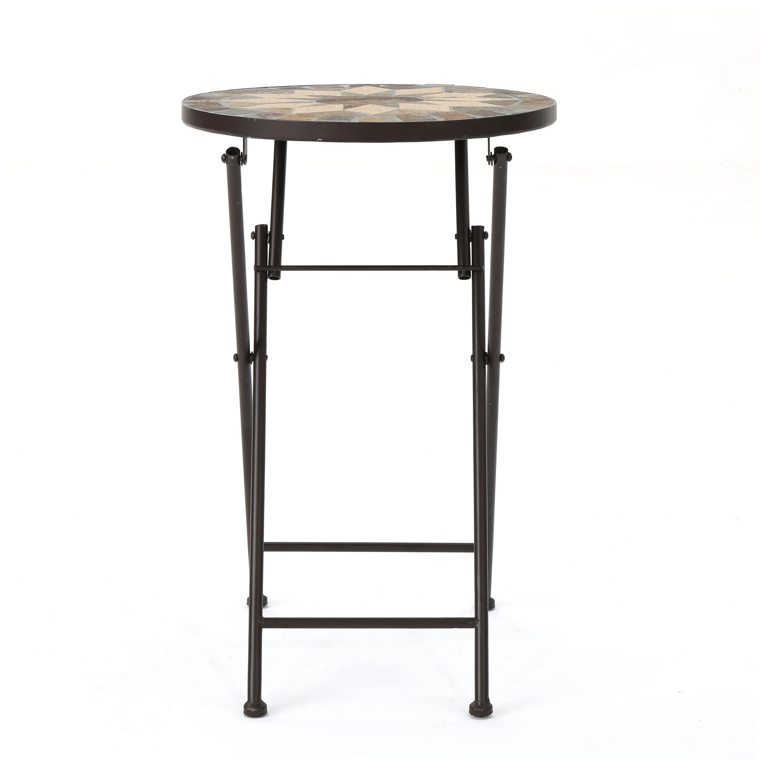 Sandor Outdoor Beige and Black Stone Side Table with Iron Frame - furnishings