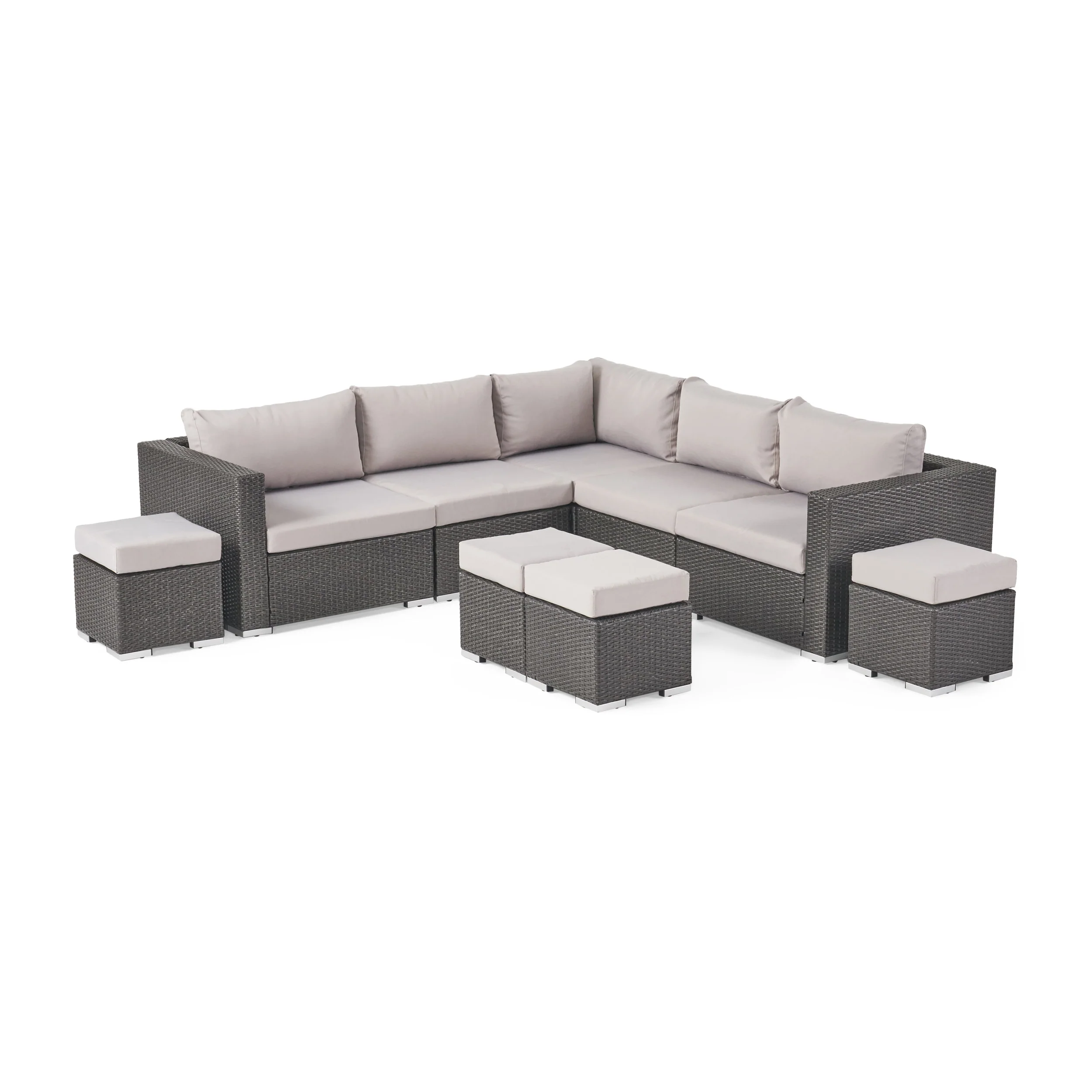 Tammy Rosa Outdoor 5 Seat Wicker Sectional Sofa Set with Aluminum Frame - furnishings