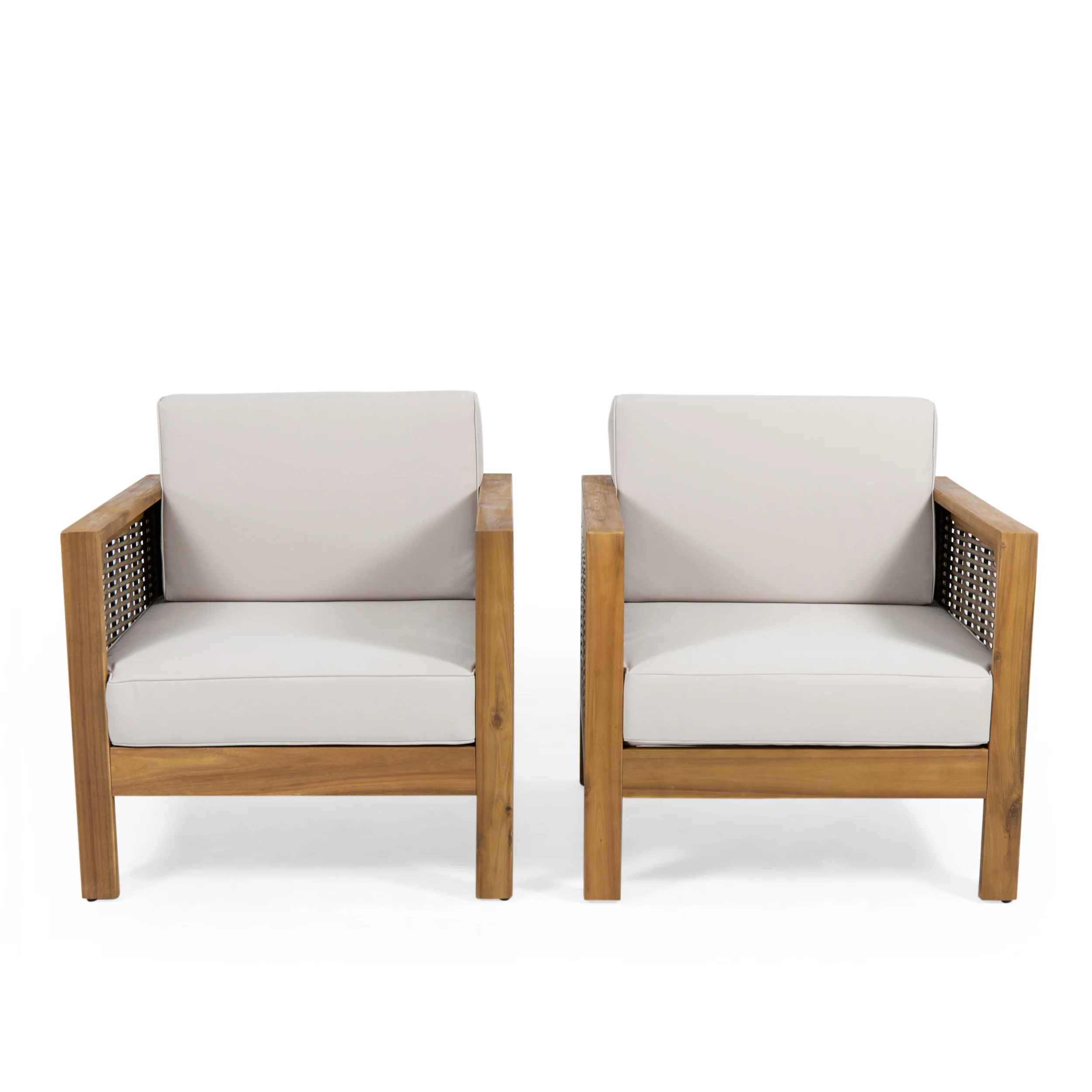 Mayes Outdoor Acacia Wood Club Chair with Wicker Accents (Set of 2) - furnishings