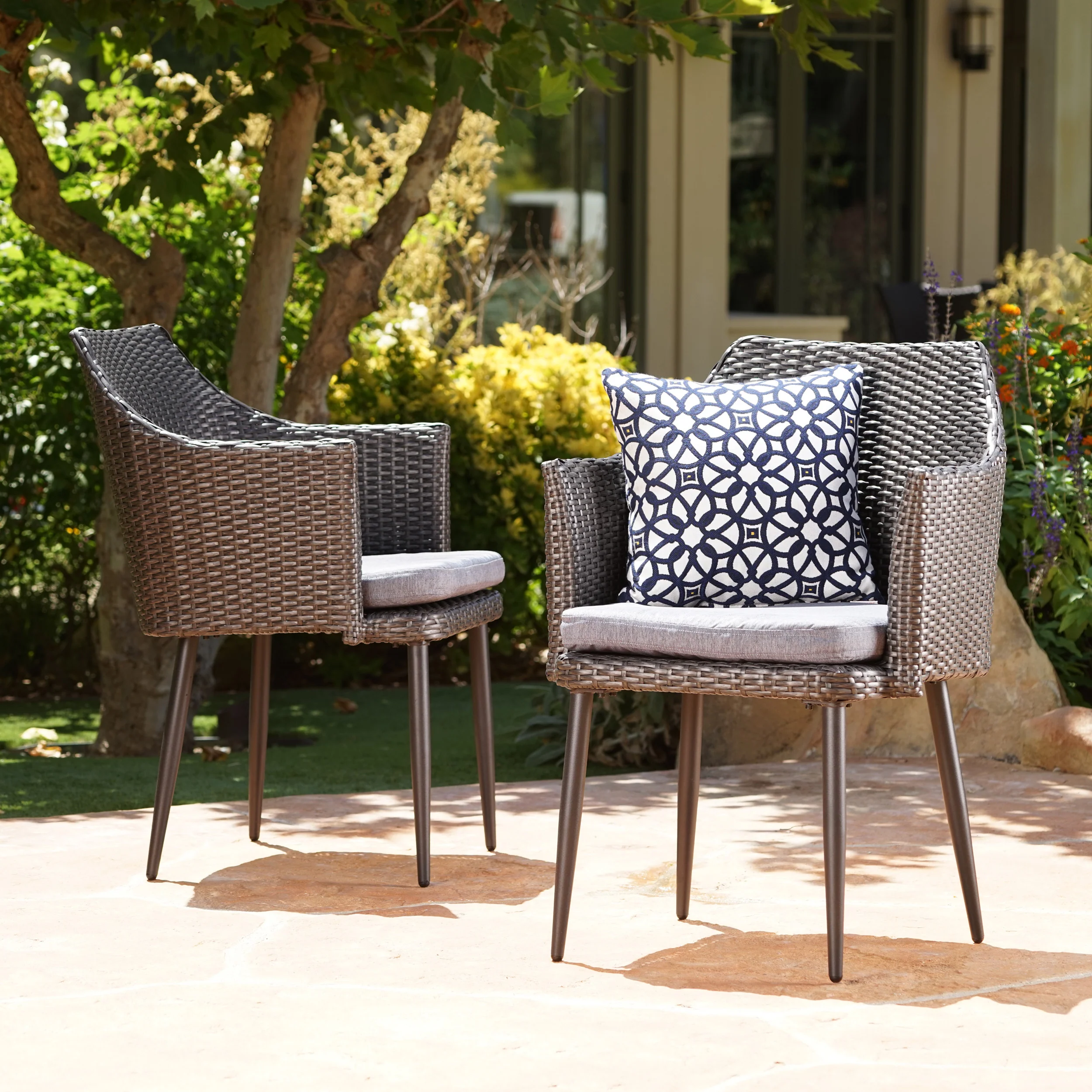 Ibiza Outdoor Wicker Dining Chairs with Water Resistant Cushion (Set of 2) - furnishings