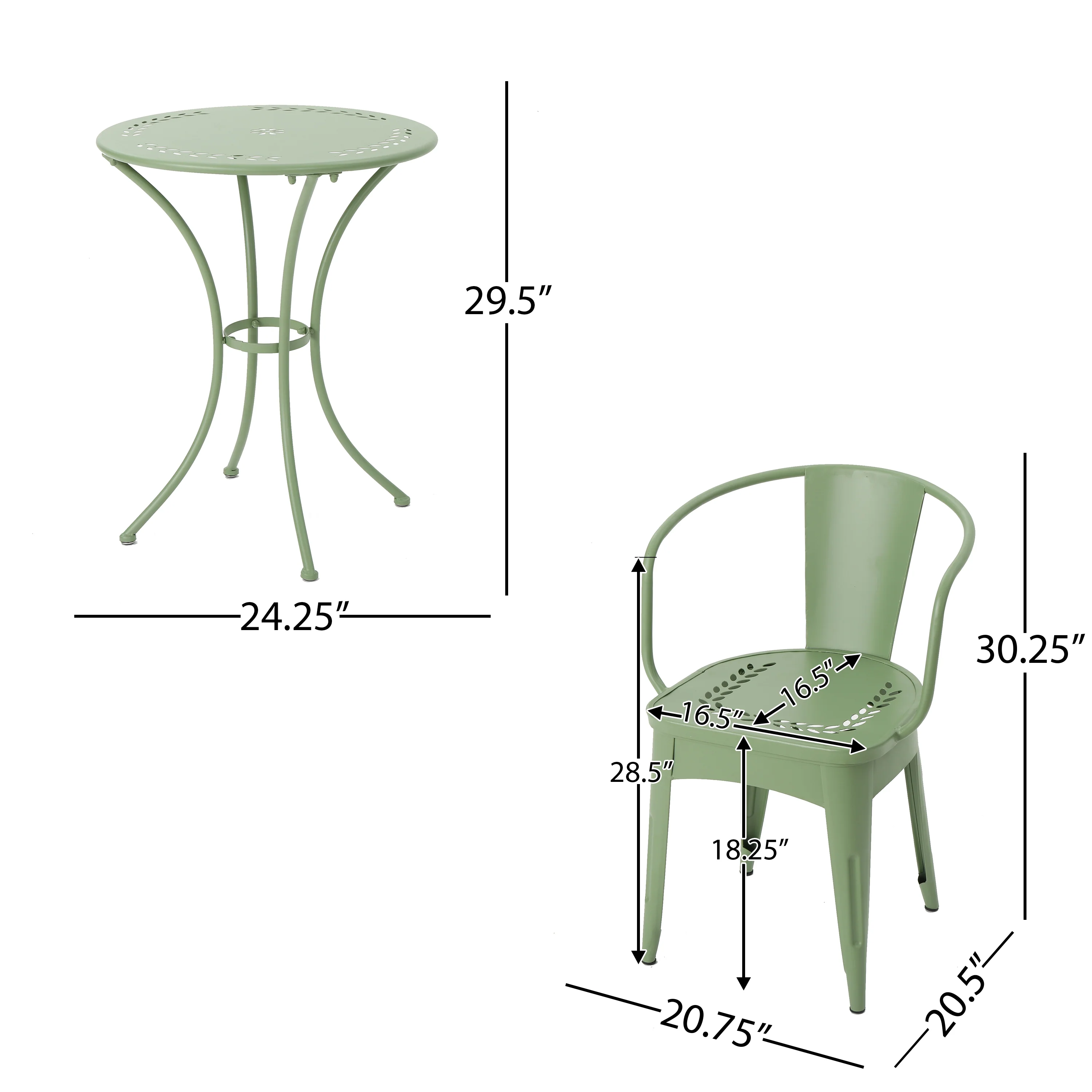 Leona Outdoor 3 Piece Paint Finished Iron Bistro Set - furnishings