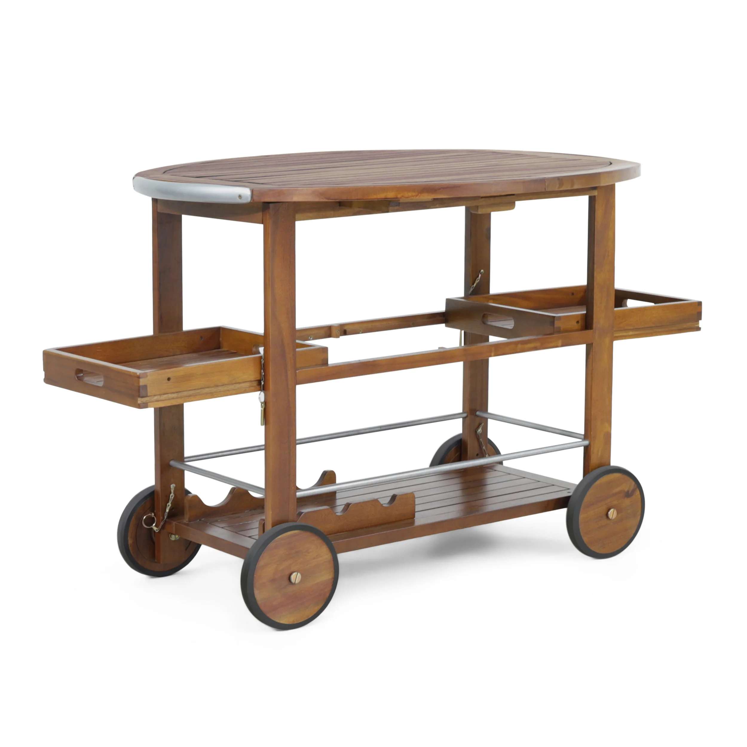 Cyndy Farmhouse Cottage Dark Oak Acacia Wood Bar Cart - furnishings