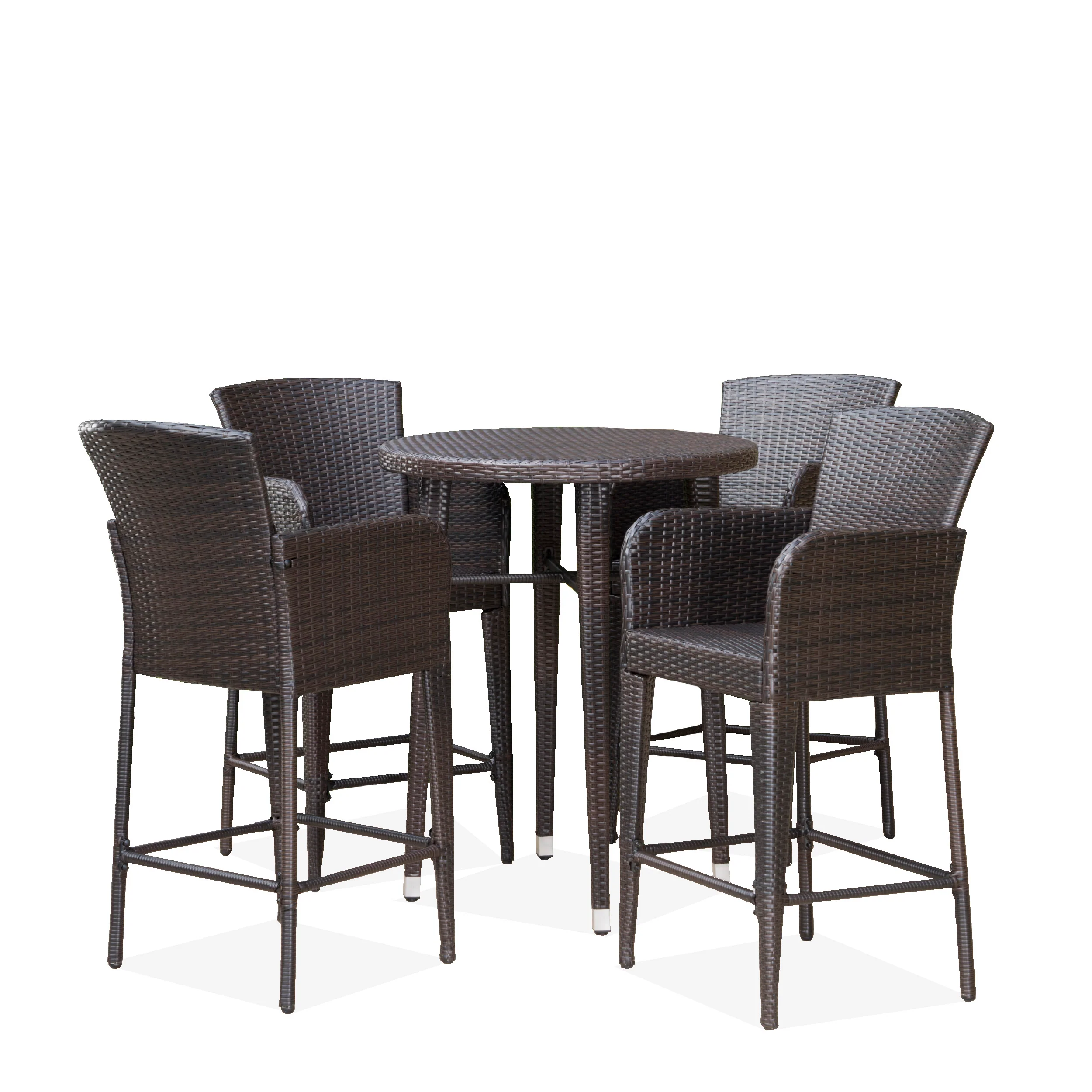 Callum Outdoor 5 Piece Wicker Bar Set, Multi-Brown - furnishings