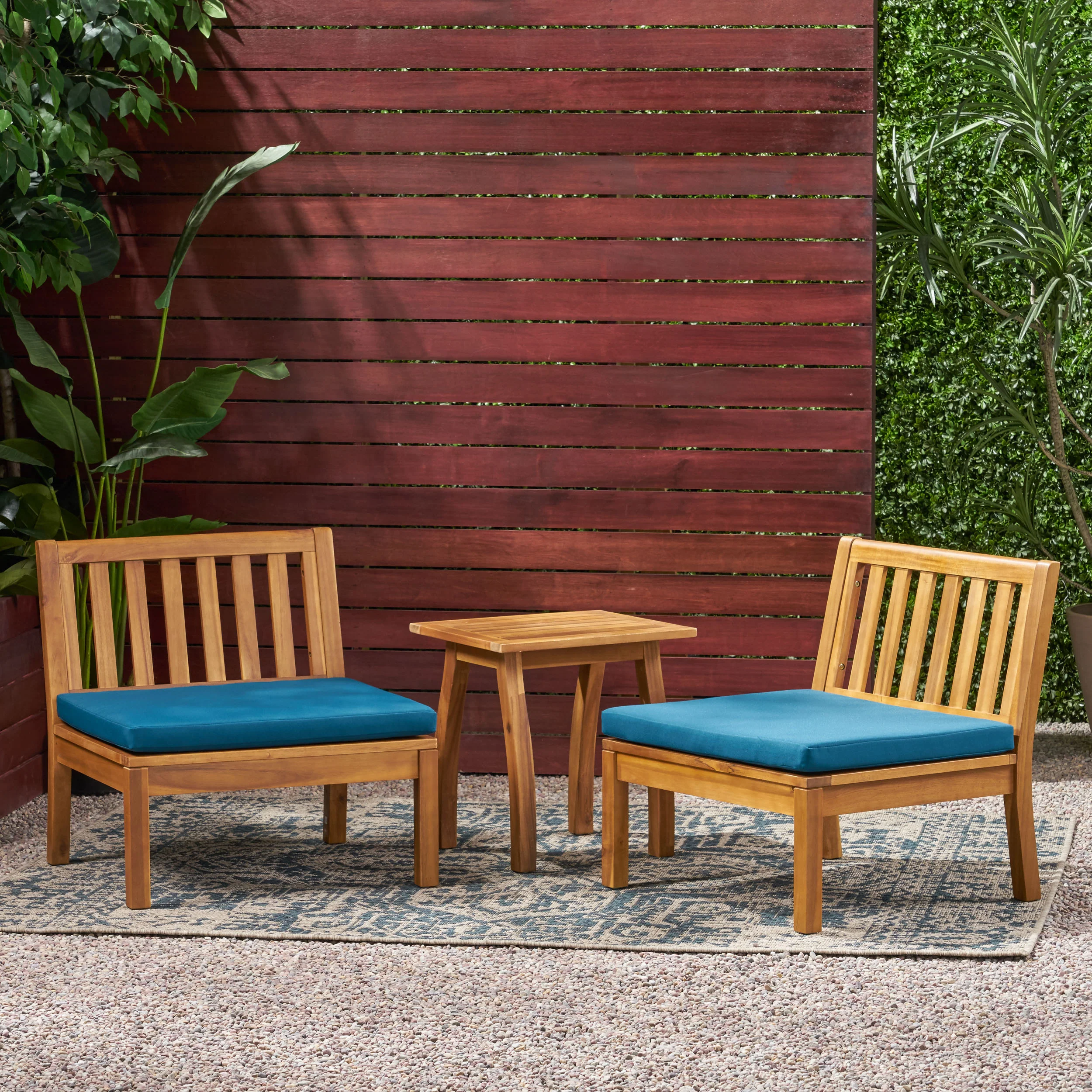 Yadira Outdoor Acacia Wood Chat Set with Side Table - furnishings
