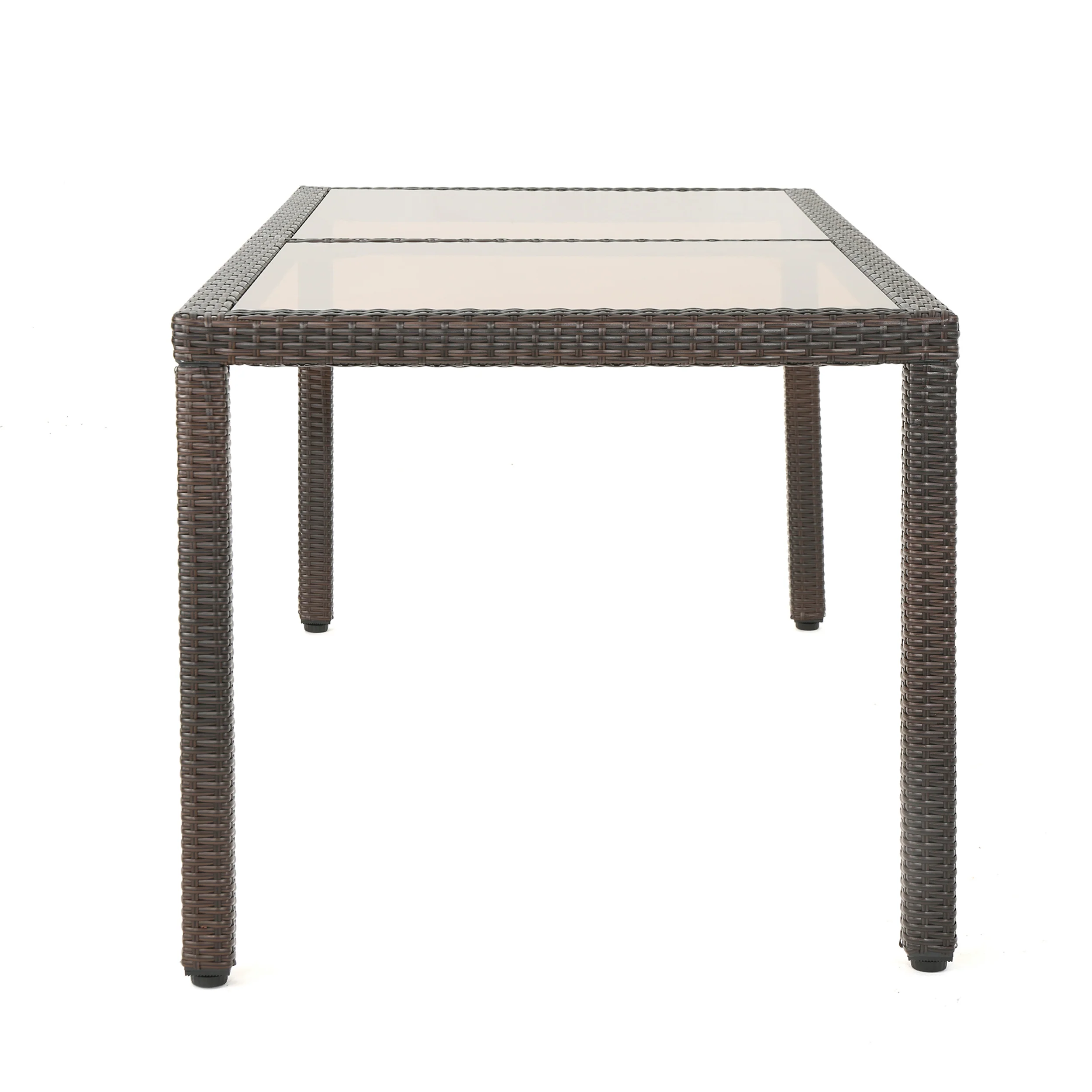 San Simeon Outdoor Wicker Rectangular Dining Table with Tempered Glass Top - furnishings