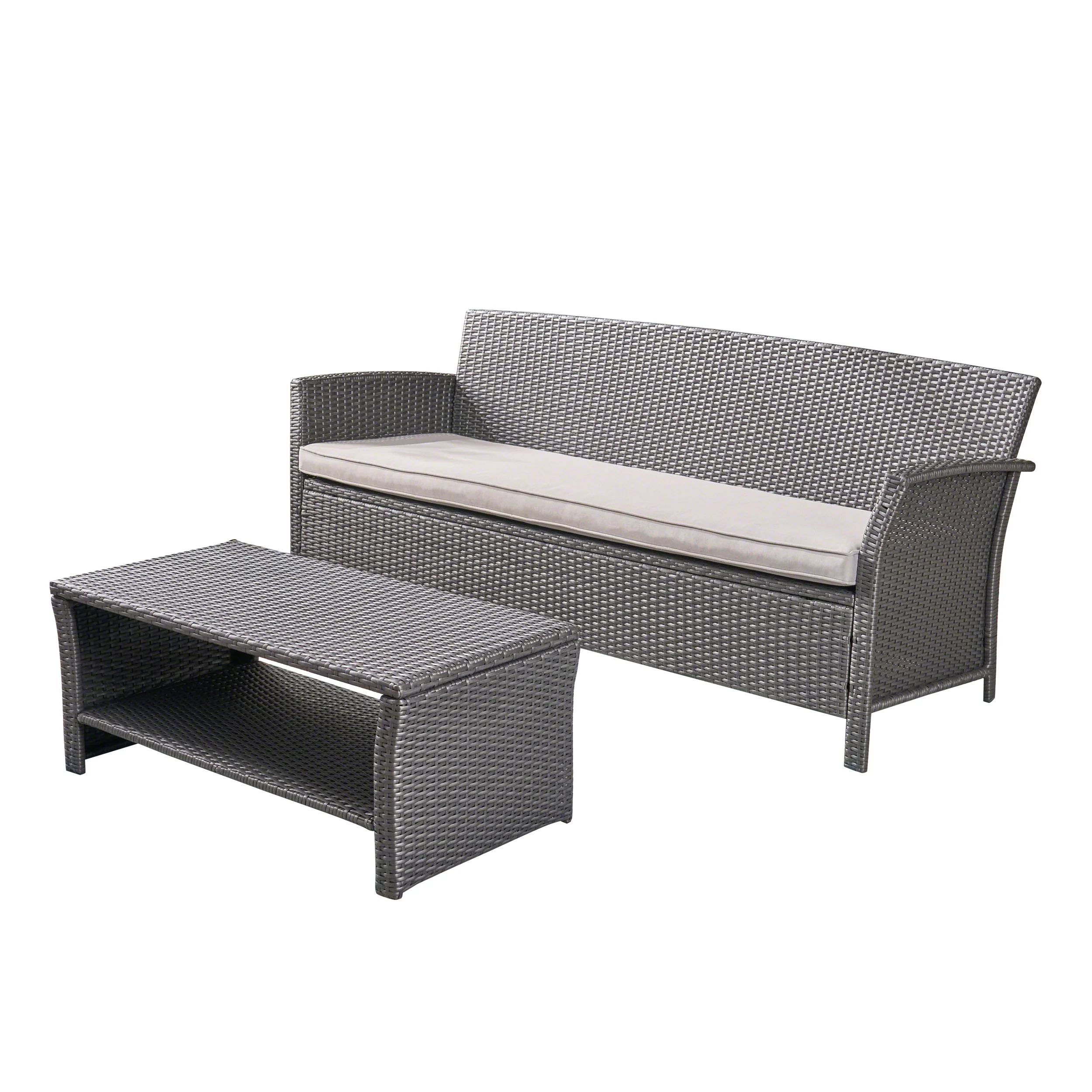 Laiah Outdoor Wicker 3-Seater Sofa with Coffee Table - furnishings