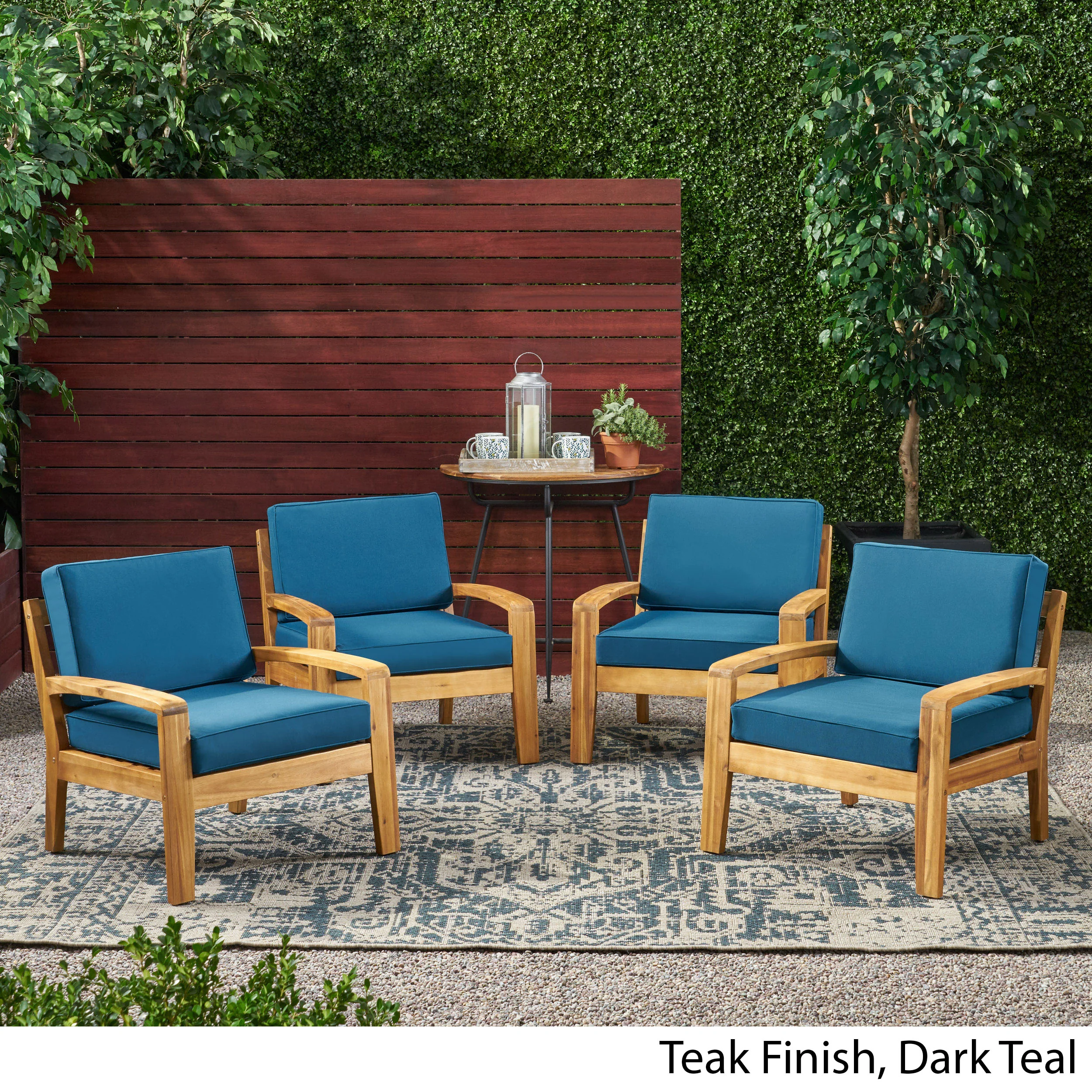 Parma Outdoor Acacia Wood Club Chairs with Cushions (Set of 4) - furnishings