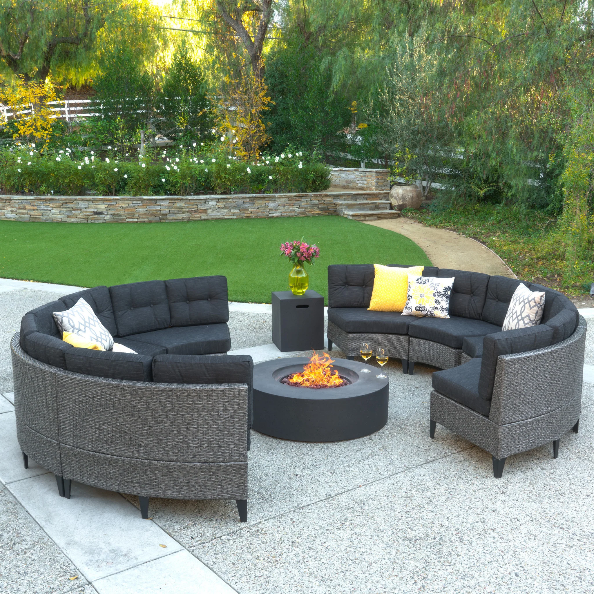 Nessett 10pc Outdoor Fire Pit Sectional Sofa Set - furnishings