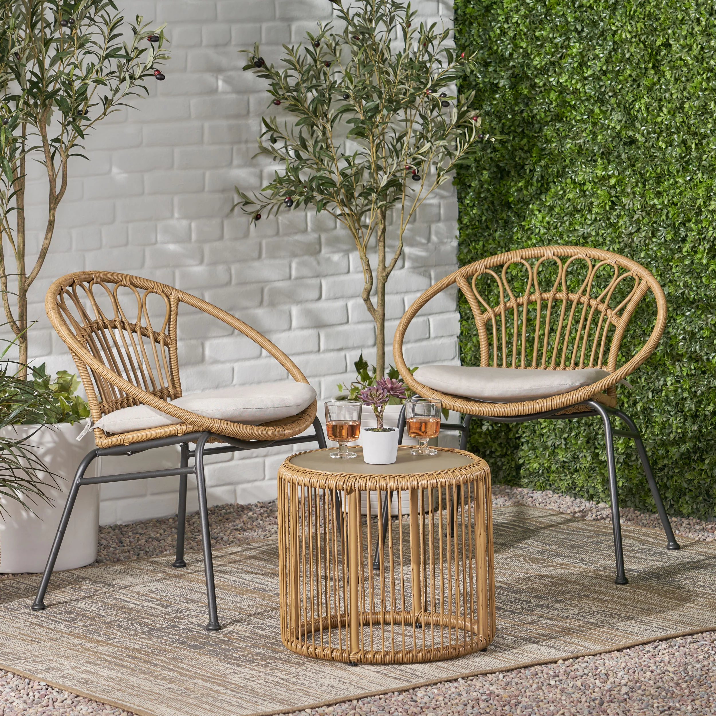 Aurelius Outdoor 3 Piece Wicker Chat Set - furnishings