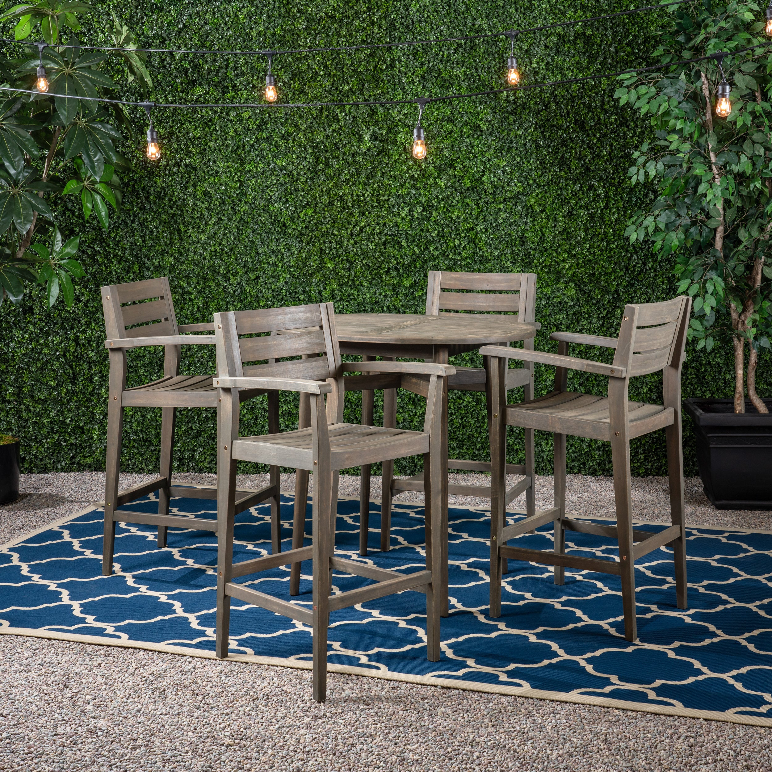 Stanford Outdoor Farmhouse 4 Seater Wood Bar Set - furnishings