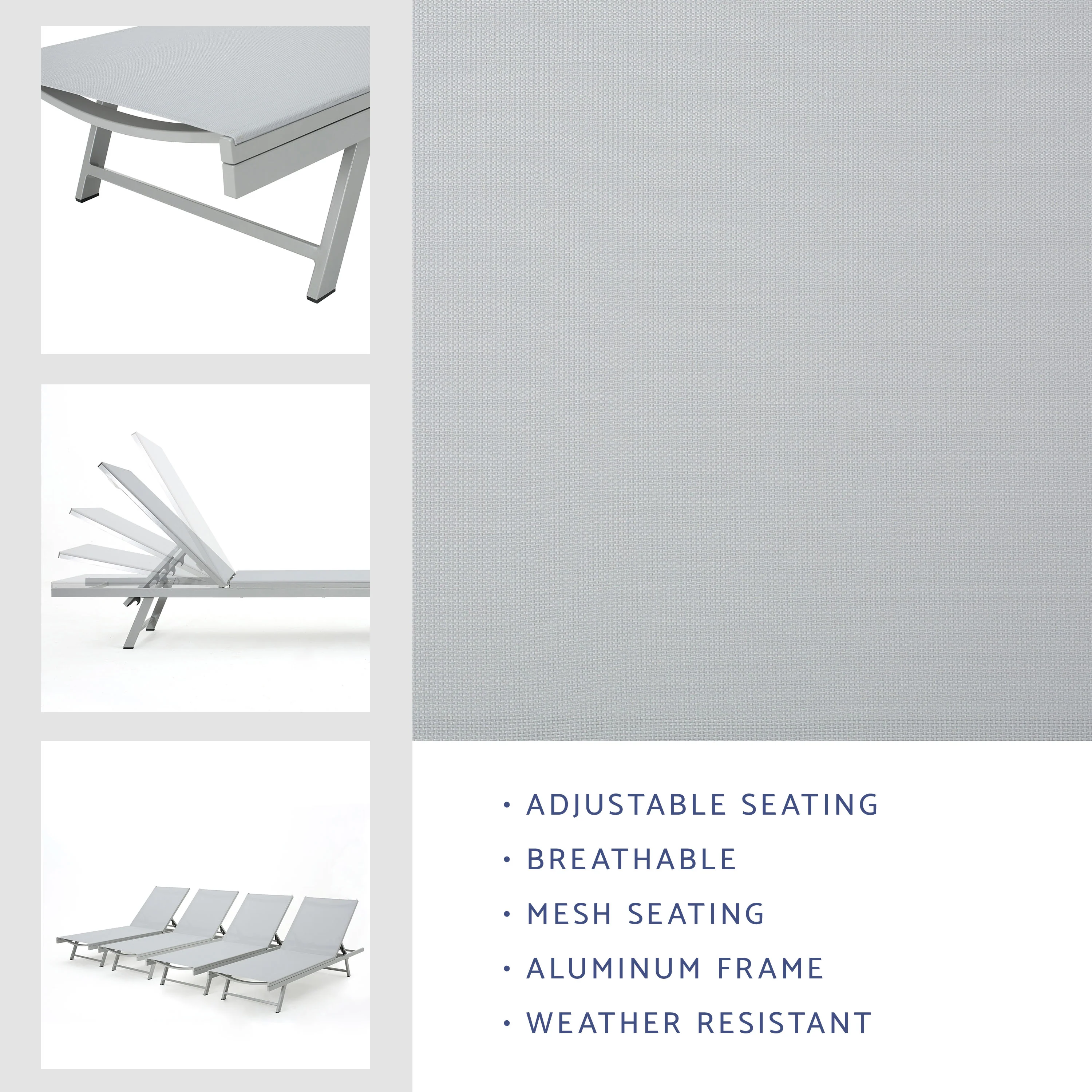 Randy Outdoor Aluminum and Mesh Chaise Lounge (Set of 4), White - furnishings