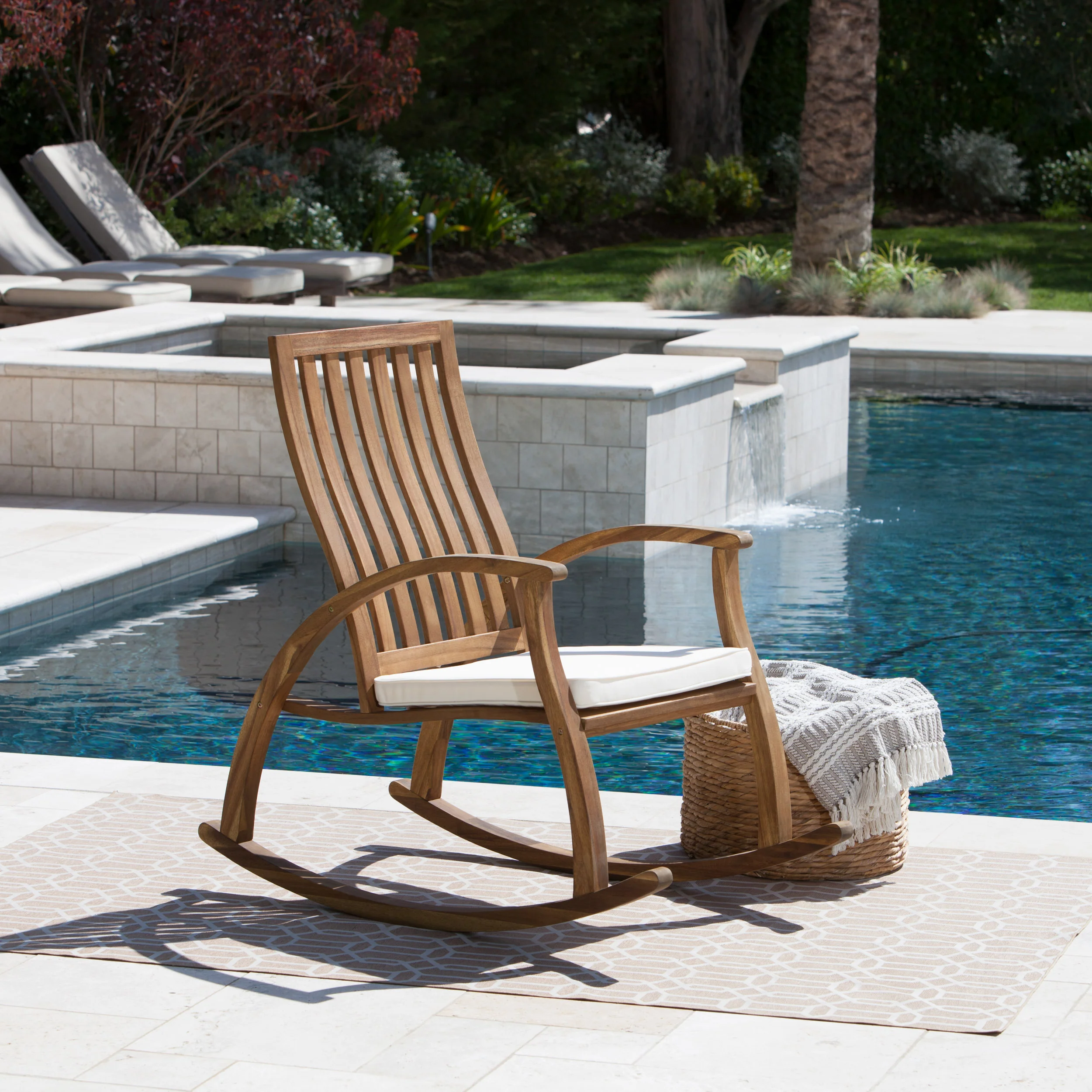 Cattan Outdoor Acacia Wood Rocking Chair with Water Resistant Cushion - furnishings