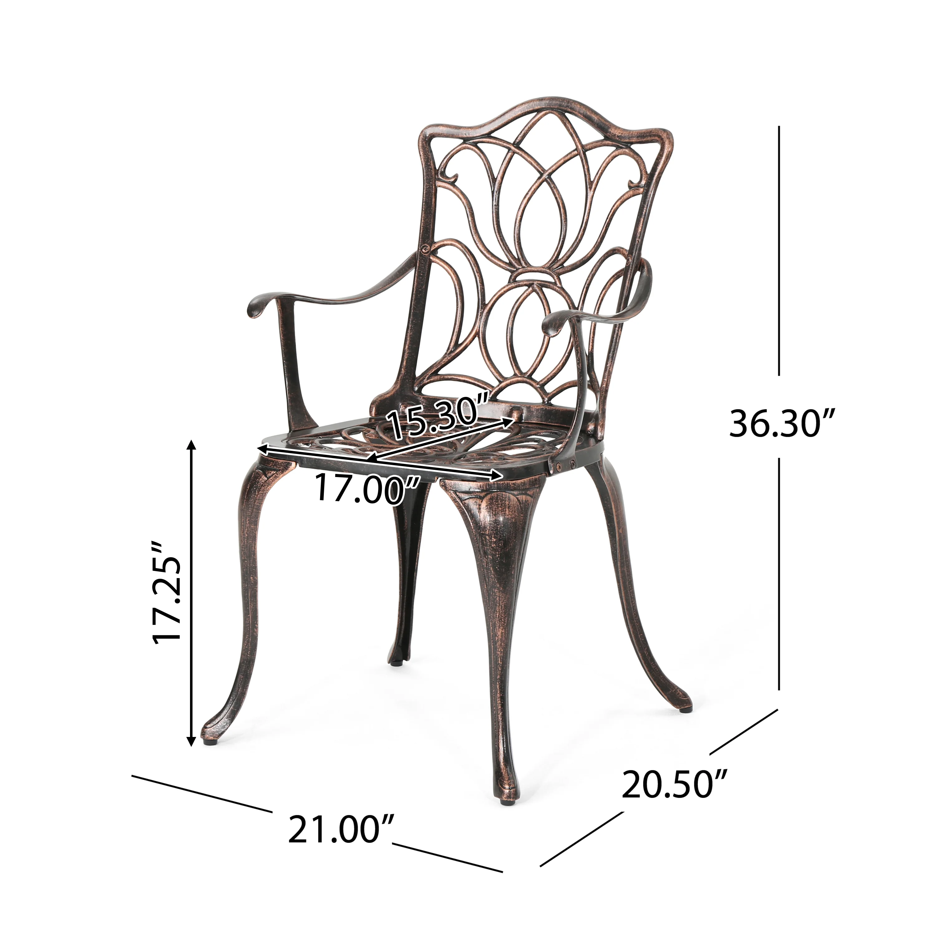 Meyer Outdoor Cast Aluminum Dining Chairs, Set of 2, Black Copper - furnishings