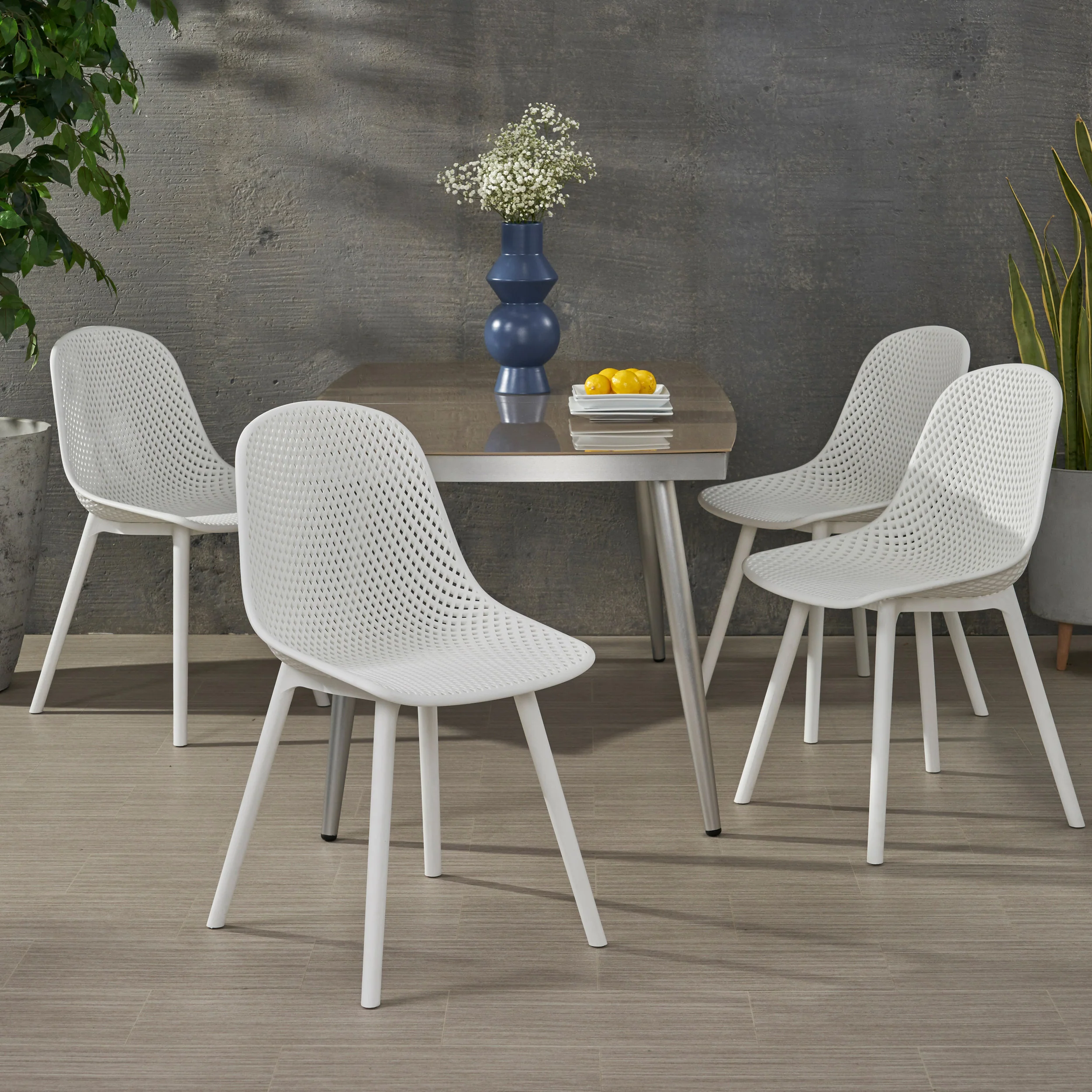 Yazmeen Outdoor Modern Dining Chair (Set of 4) - furnishings