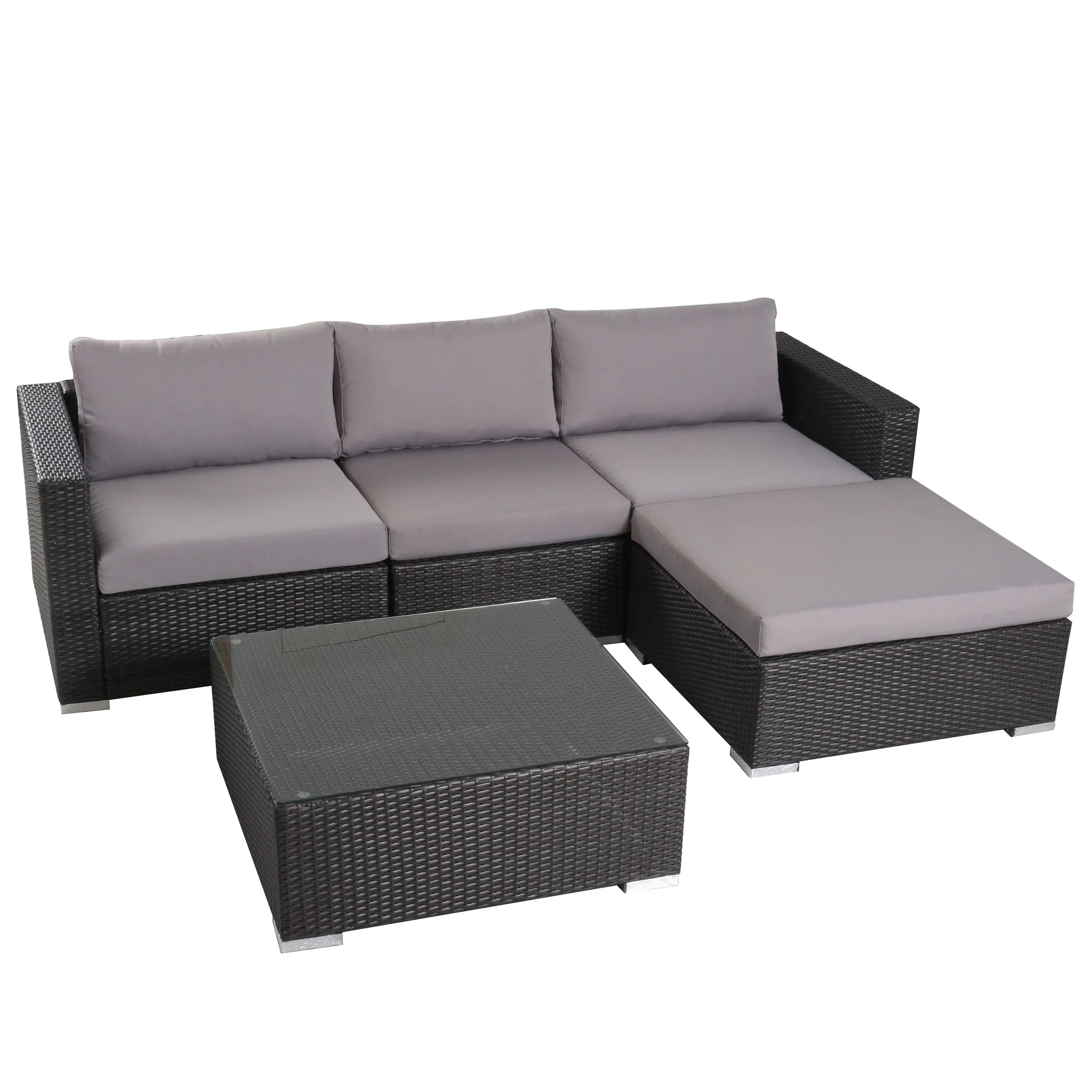 Francisco 5pc Outdoor Gray Wicker Seating Sectional Set w/ Cushions - furnishings