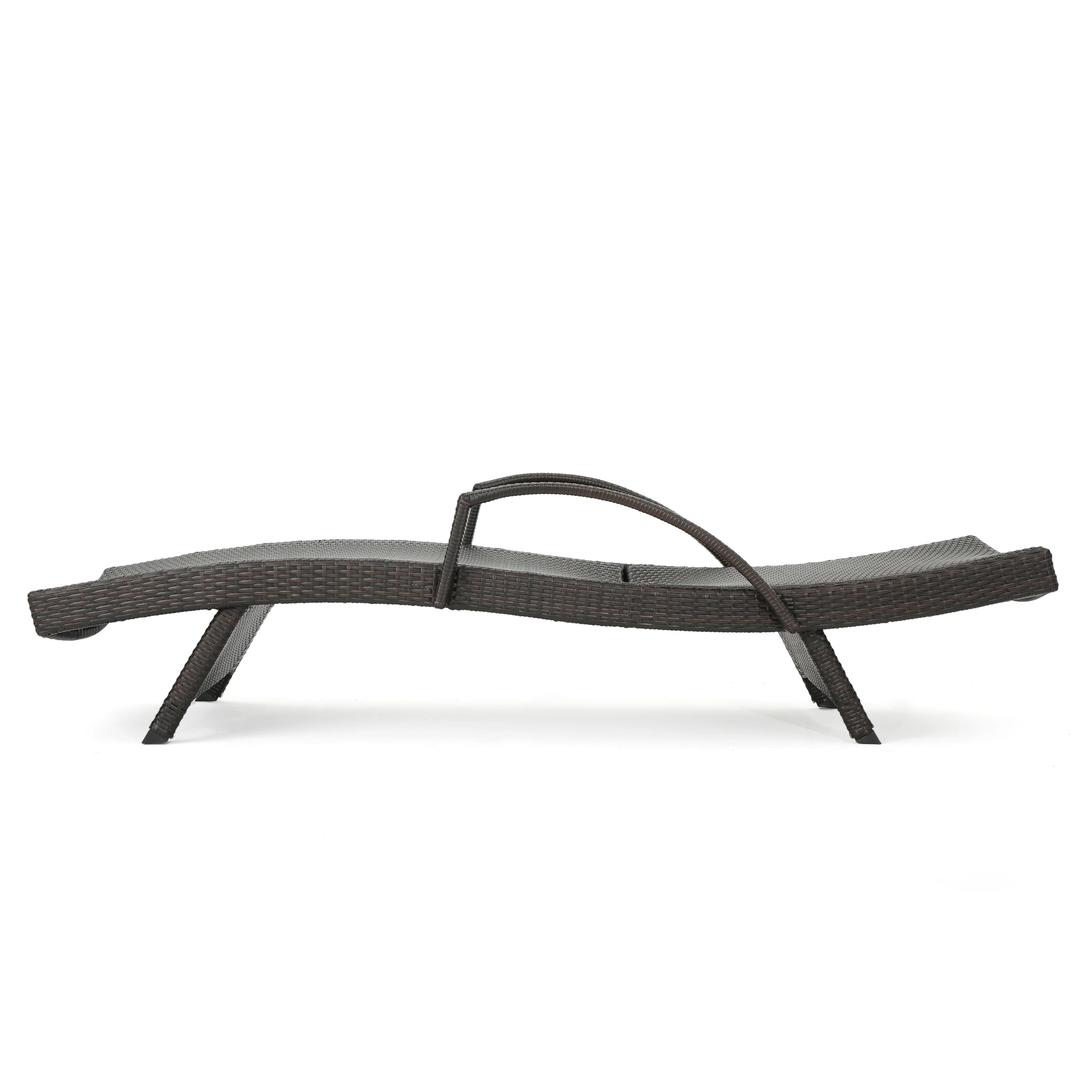 Lakeport Brown Wicker Curved Outdoor Chaise Lounge Chair w/ Arms - furnishings