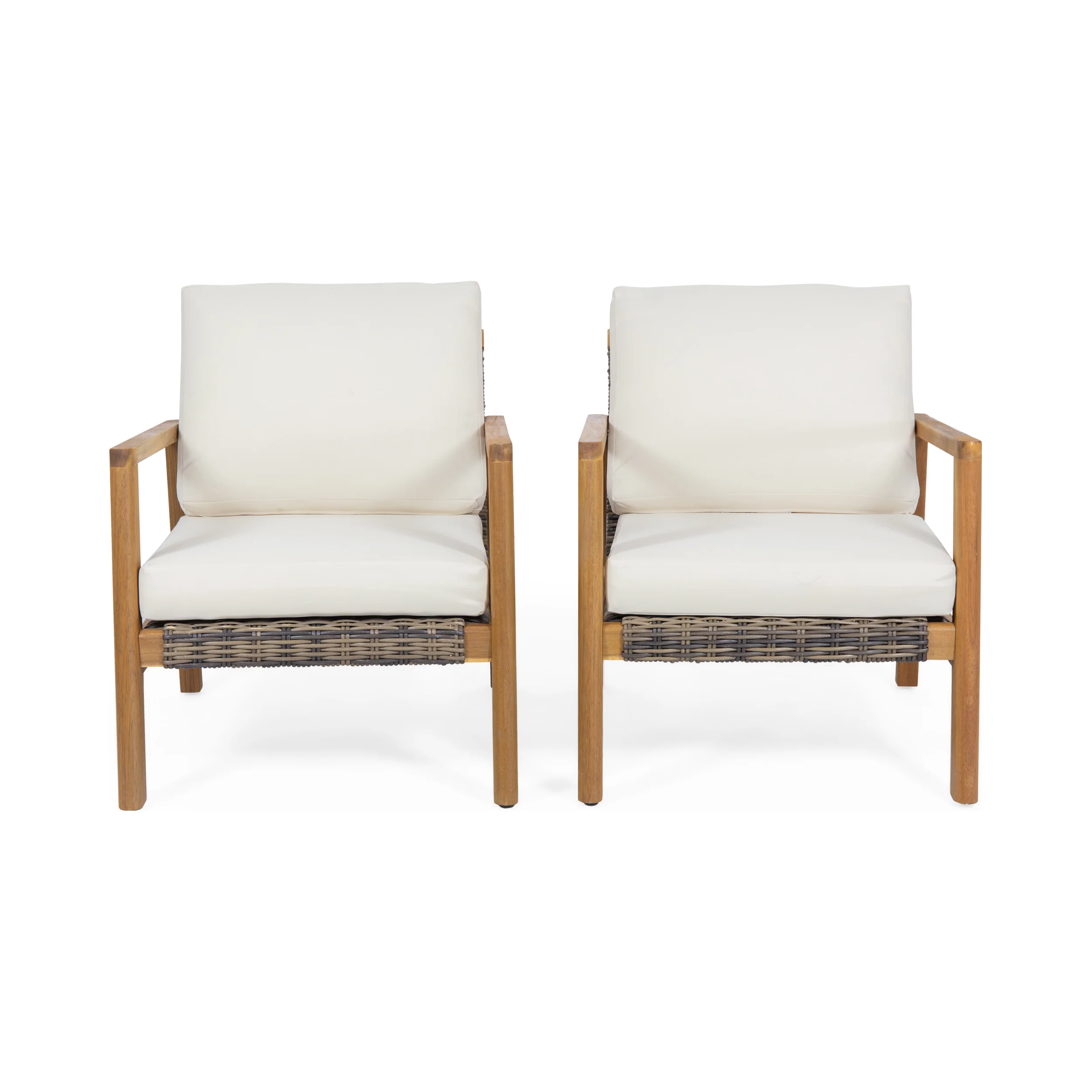 Kedan Outdoor Acacia Wood Club Chairs with Wicker Accents (Set of 2) - furnishings