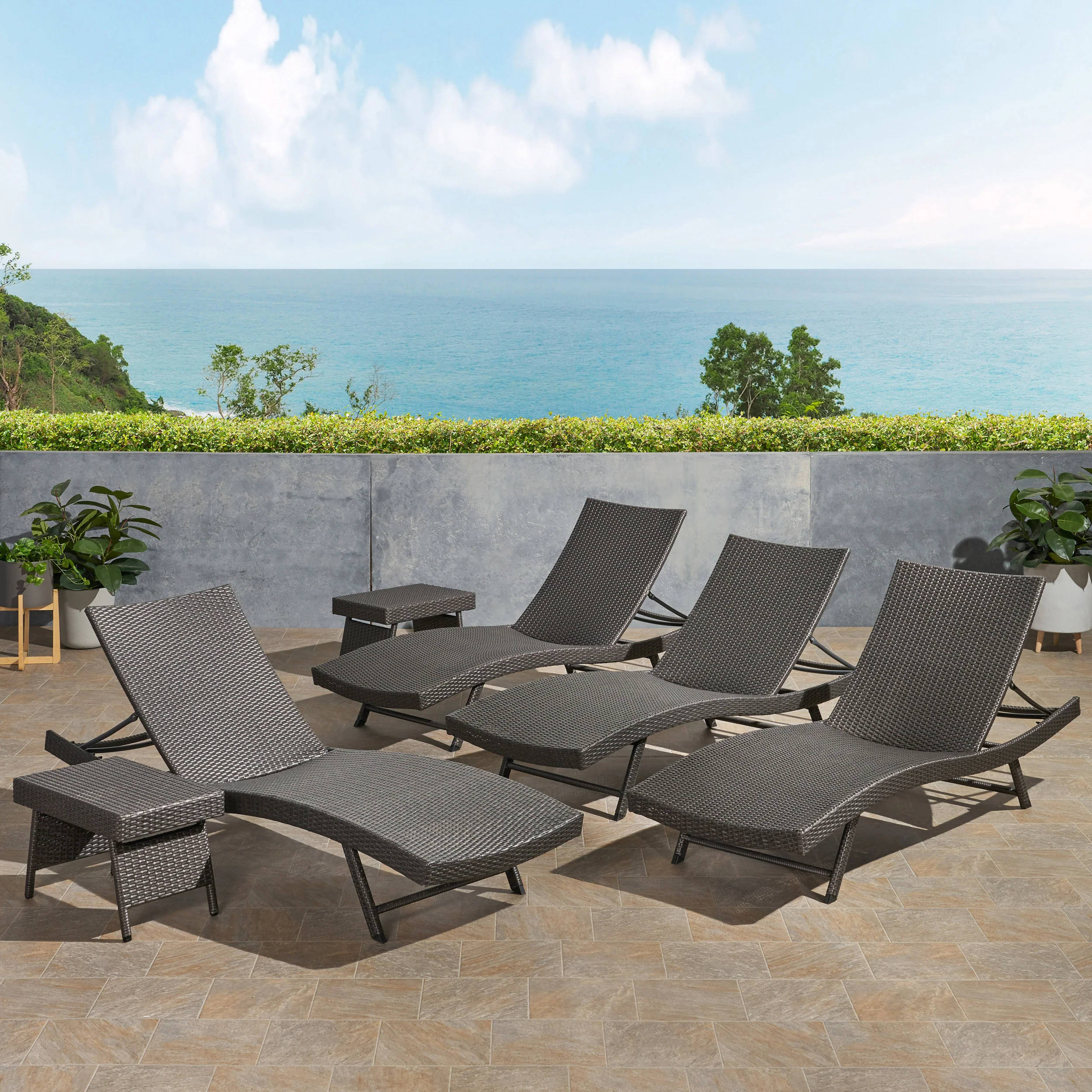 Eliana Outdoor 6 Piece Wicker Chaise Lounge Set - furnishings
