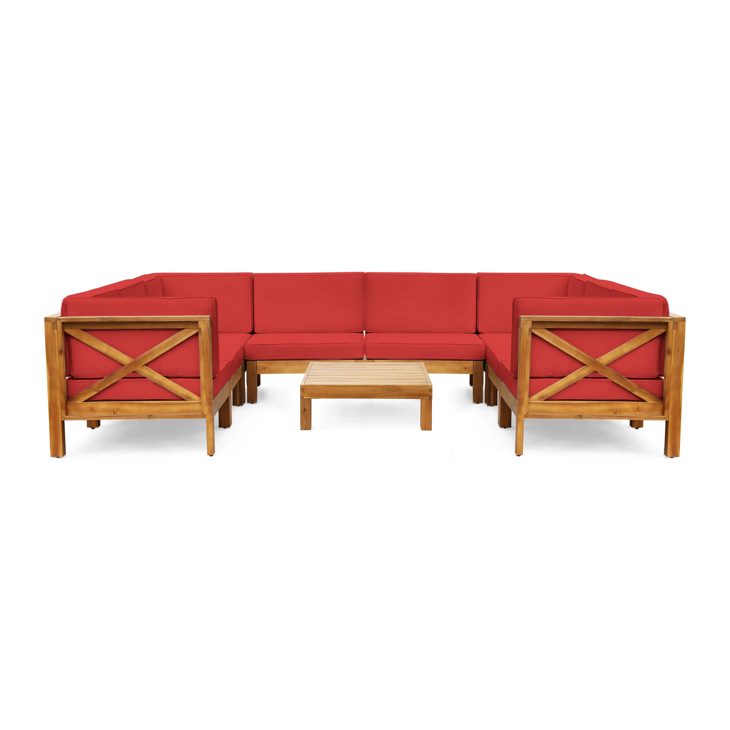 Brava Outdoor 8-Seater Acacia Wood Sectional Sofa Set with Coffee Table - furnishings