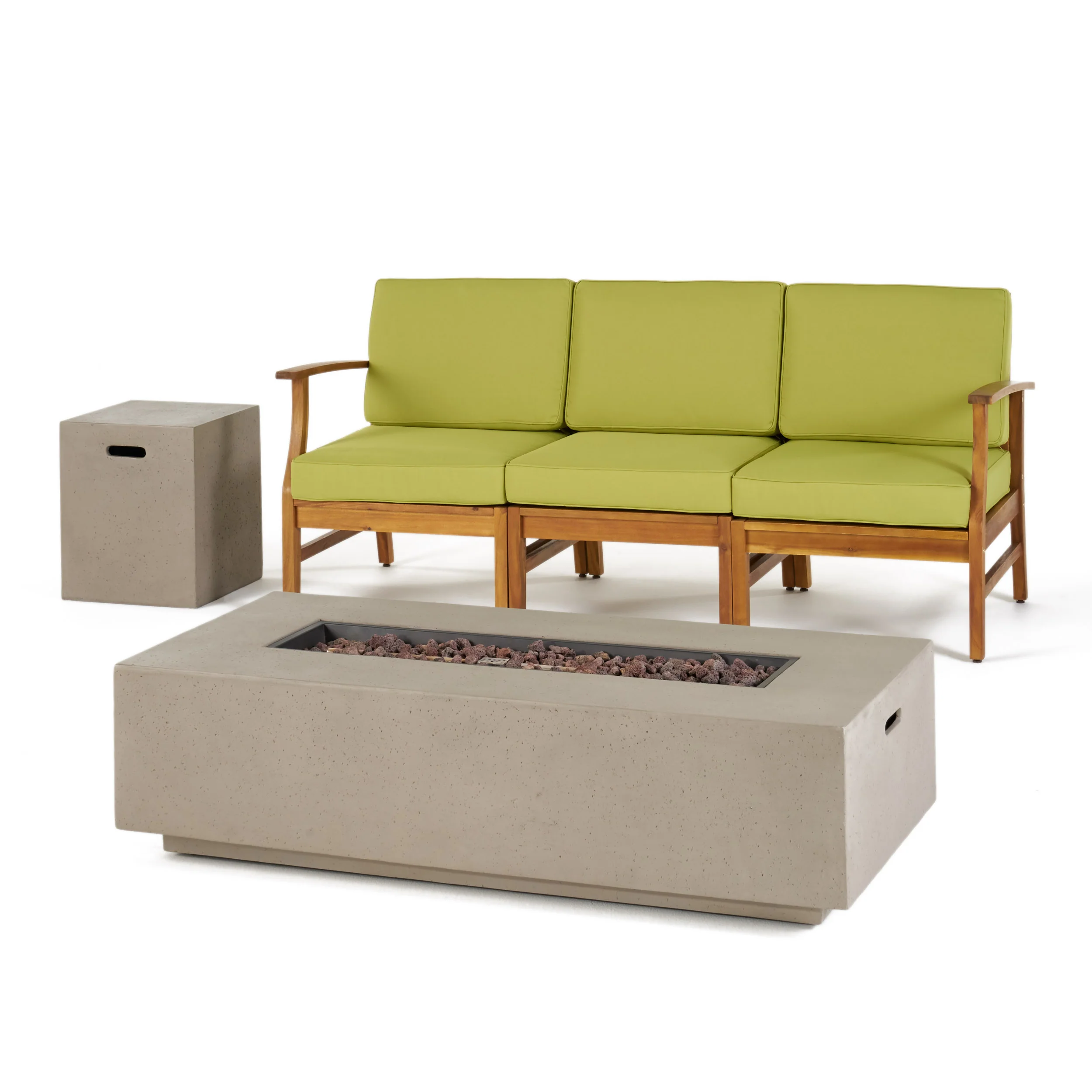 Capri Outdoor 3 Seater Wood Fire Pit Sofa Set - furnishings