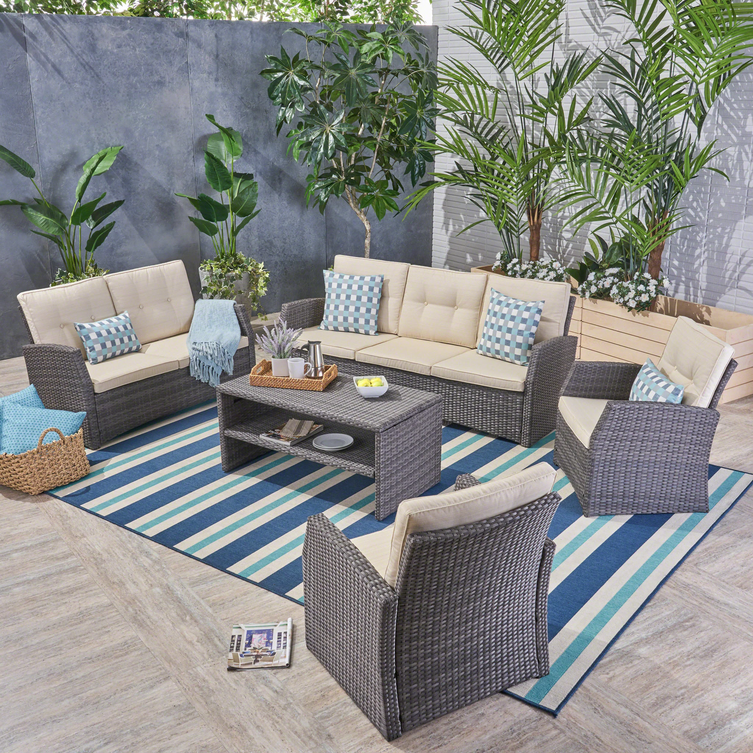 Roswell Outdoor 7 Seater Wicker Chat Set - furnishings