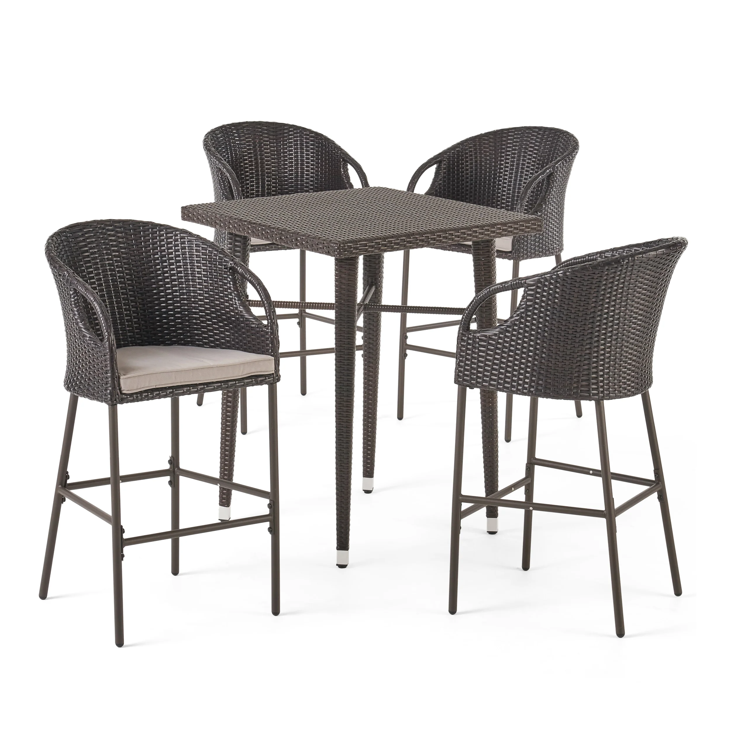 Domina Outdoor 5 Piece 41 Inch Multi-brown Wicker Square Bar Set - furnishings