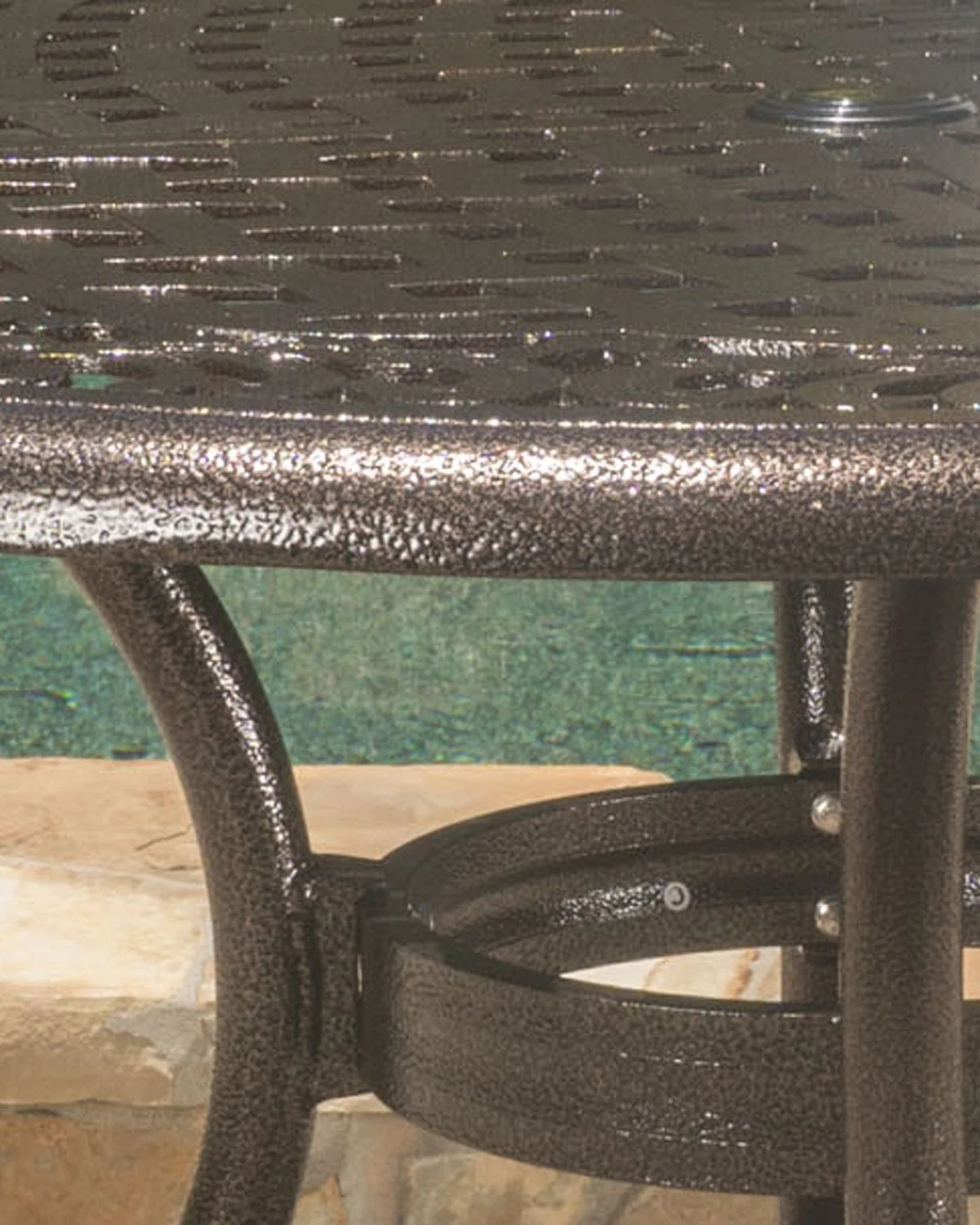 Kiawah Outdoor Circular Bronze Cast Aluminum Dining Table with Umbrella Hole - furnishings