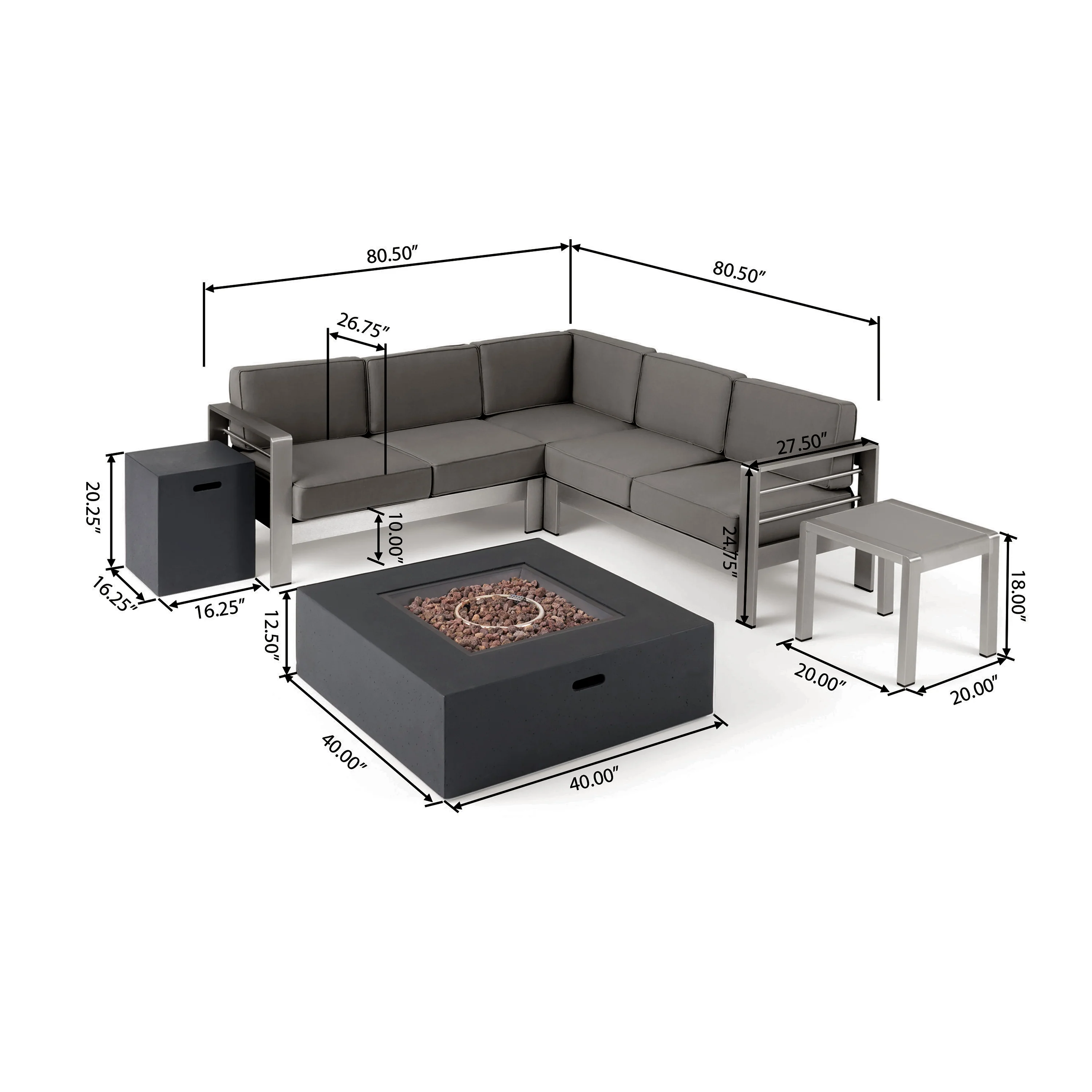 Scalett Outdoor 5 Seater Aluminum Chat Set with Fire Pit - furnishings