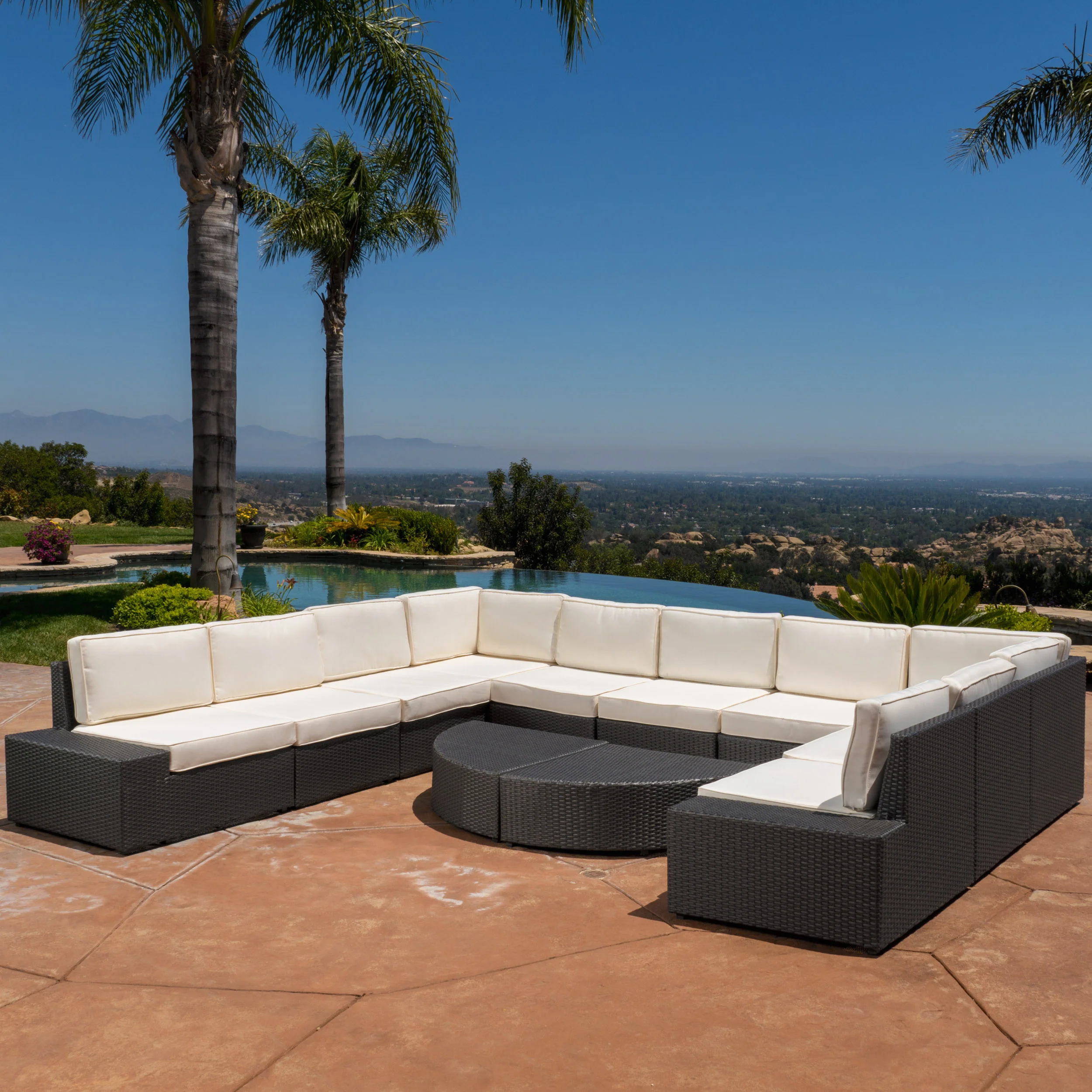 Reddington 12pc Outdoor Wicker Sectional Sofa Set w/ Cushions - furnishings