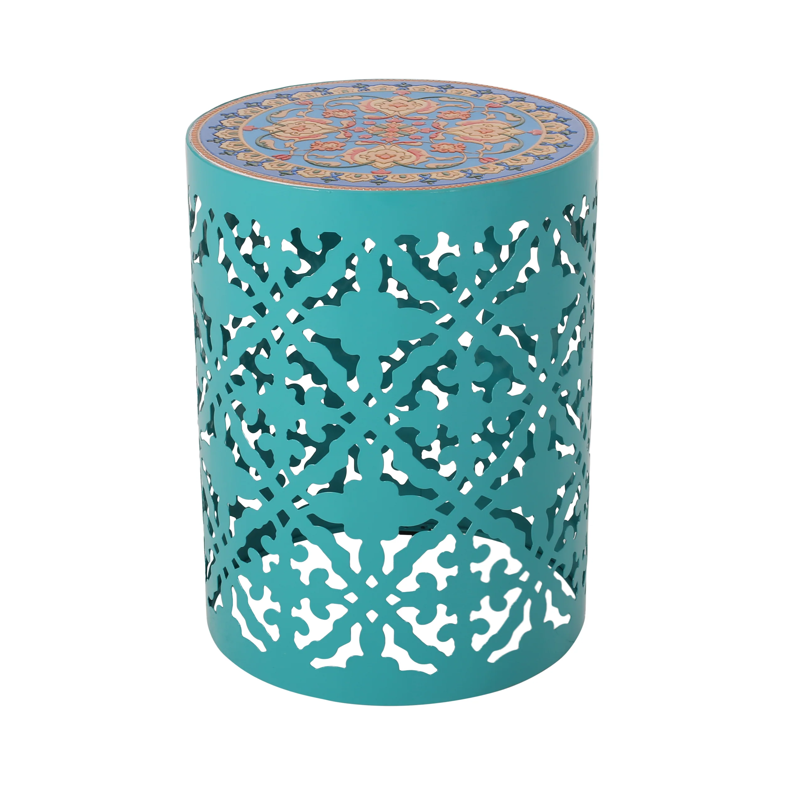 Kenzi Outdoor Lace Cut Side Table with Tile Top - furnishings