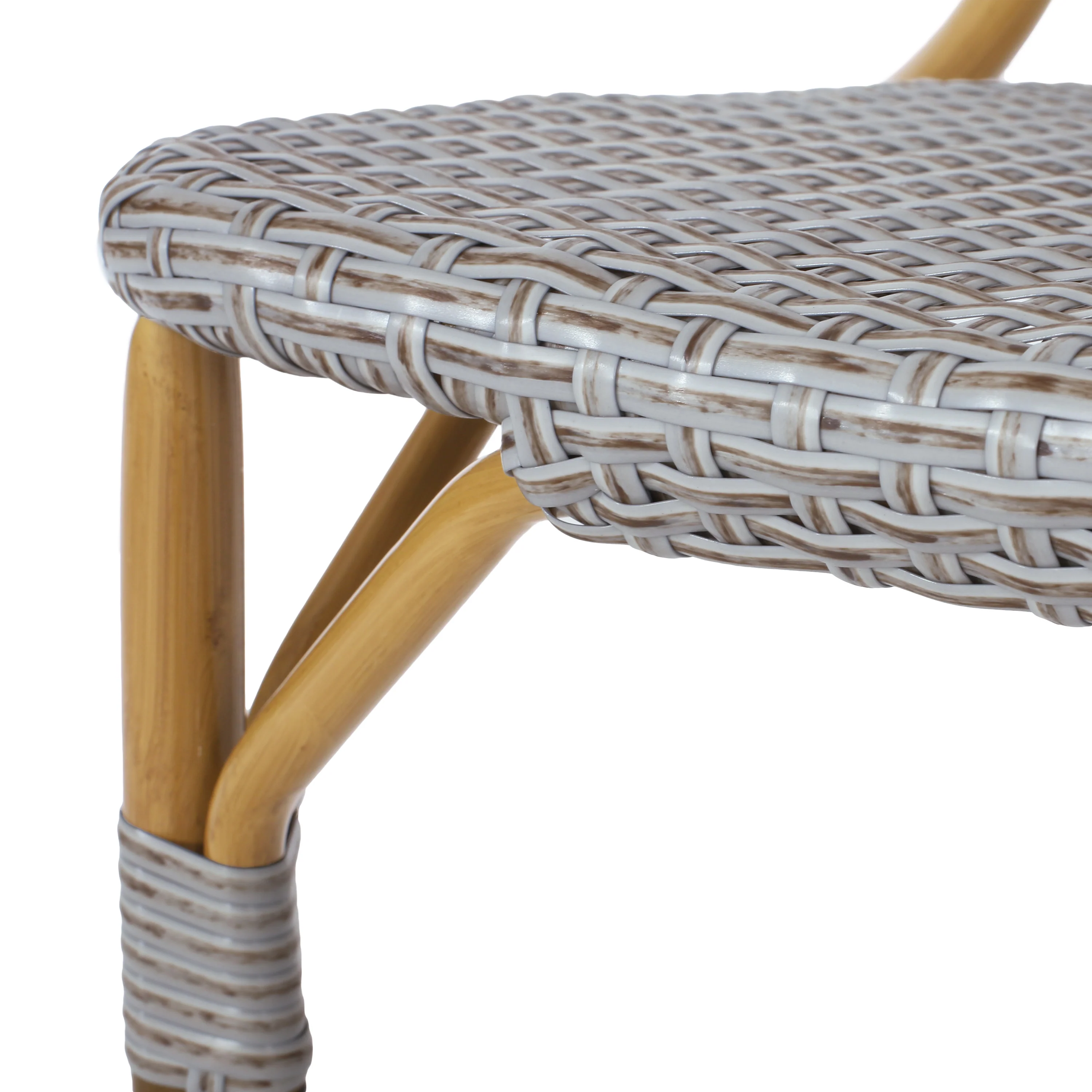 Gallia Outdoor Aluminum French Bistro Chairs, Set of 2, Grey and Bamboo Finish - furnishings