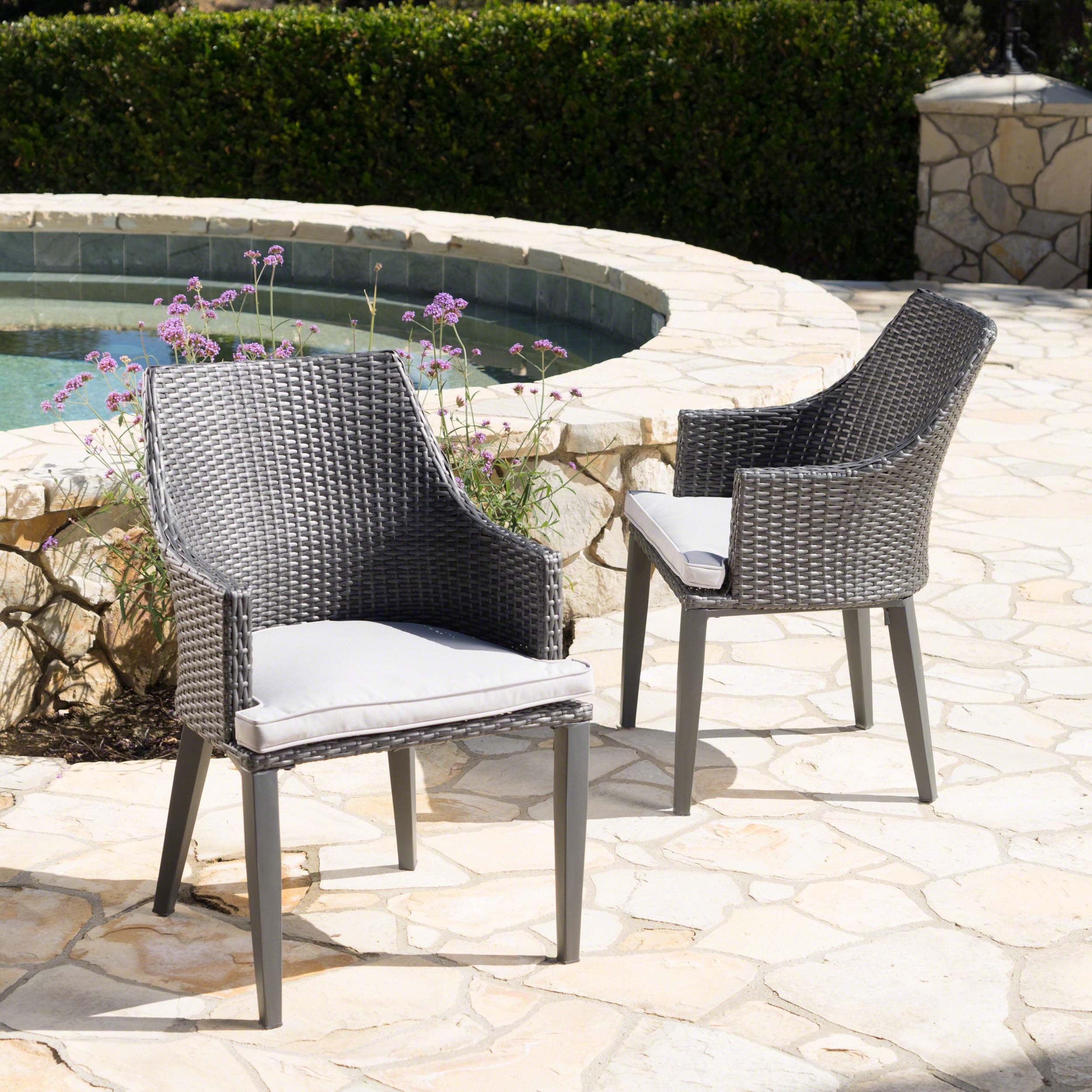Hillcrest Outdoor Wicker Dining Chairs with Water Resistant Cushions (Set of 2) - furnishings