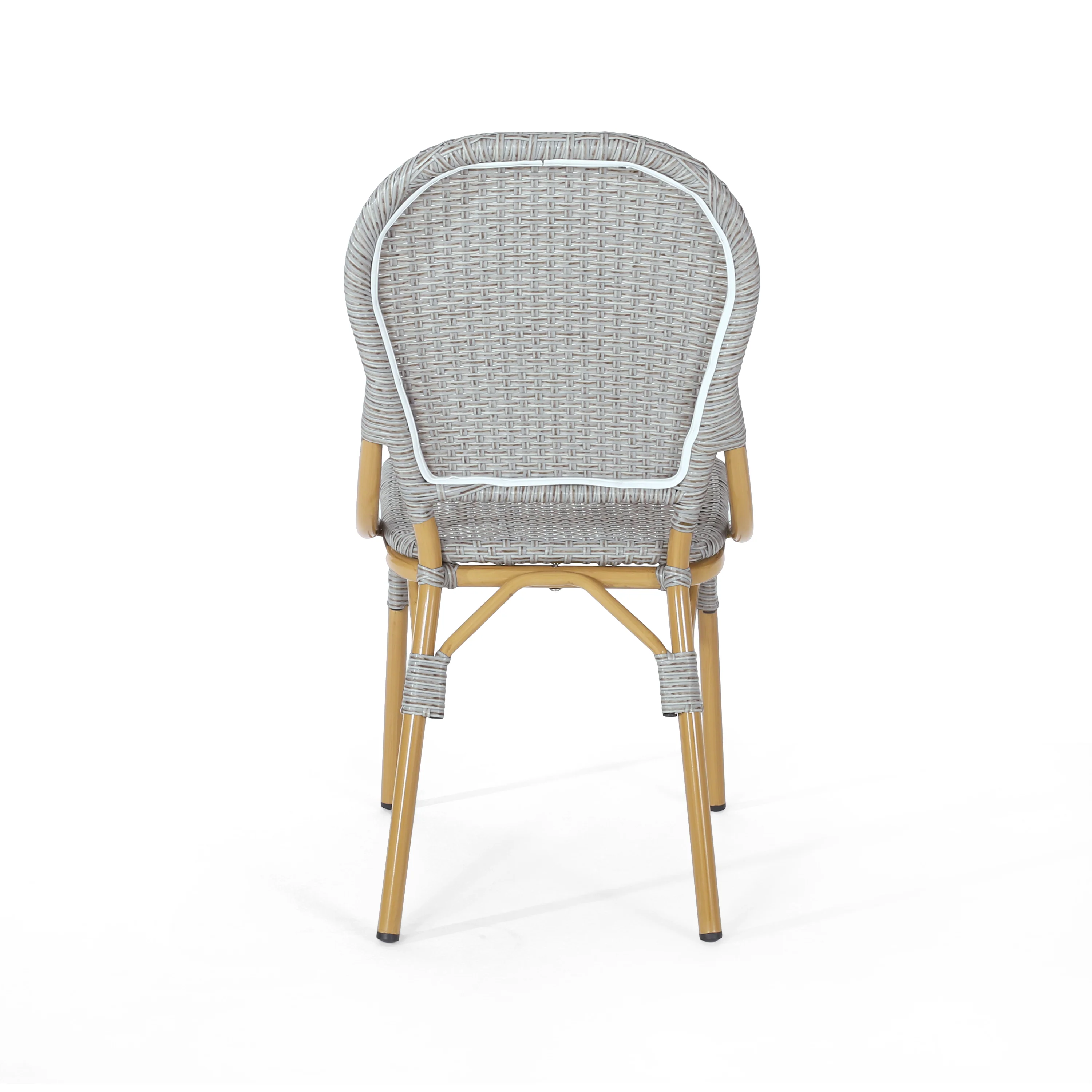 Gallia Outdoor Aluminum French Bistro Chairs, Set of 2, Grey and Bamboo Finish - furnishings