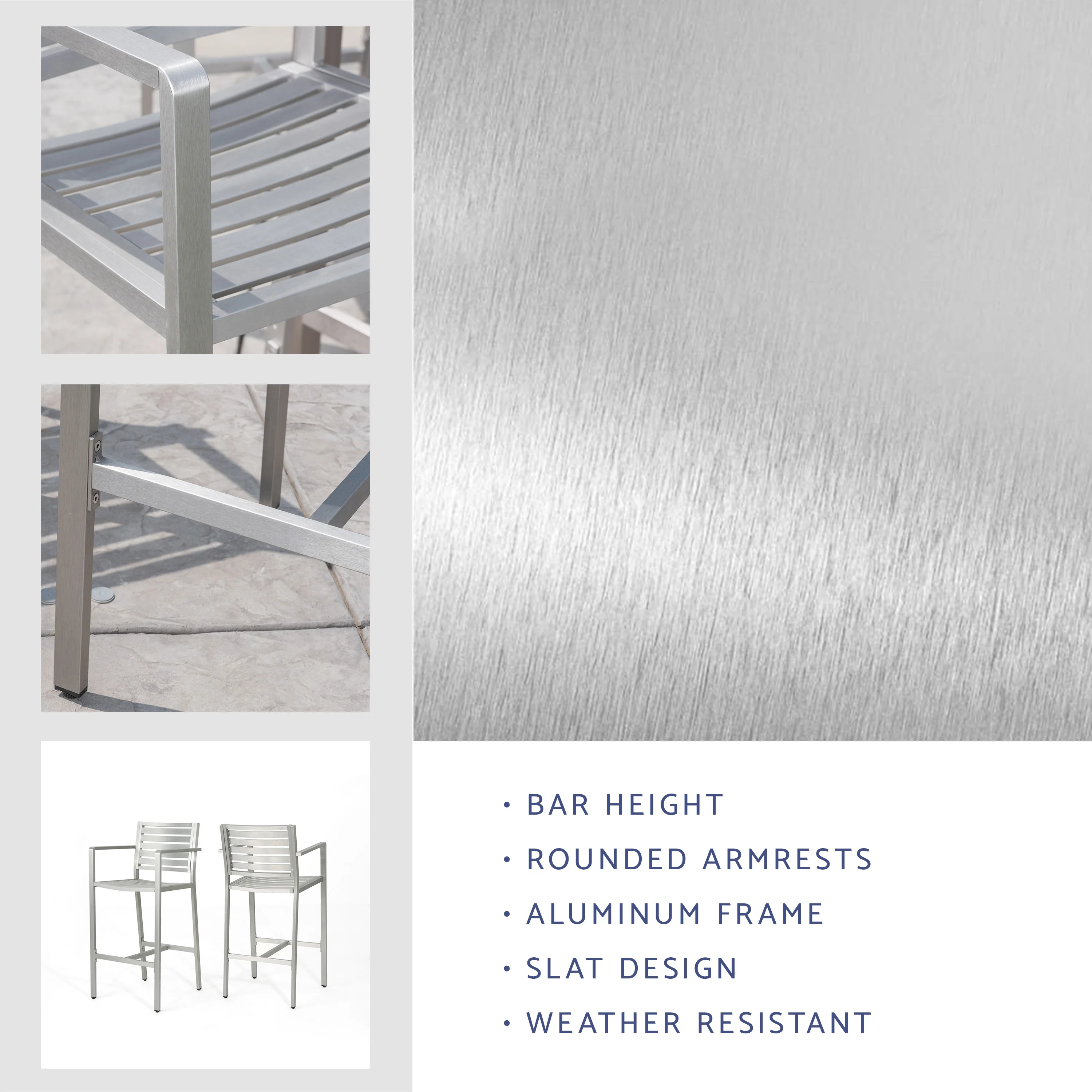 Tammy Coral Outdoor Silver Rust-Proof Aluminum 29.50 Inch Barstools - furnbro