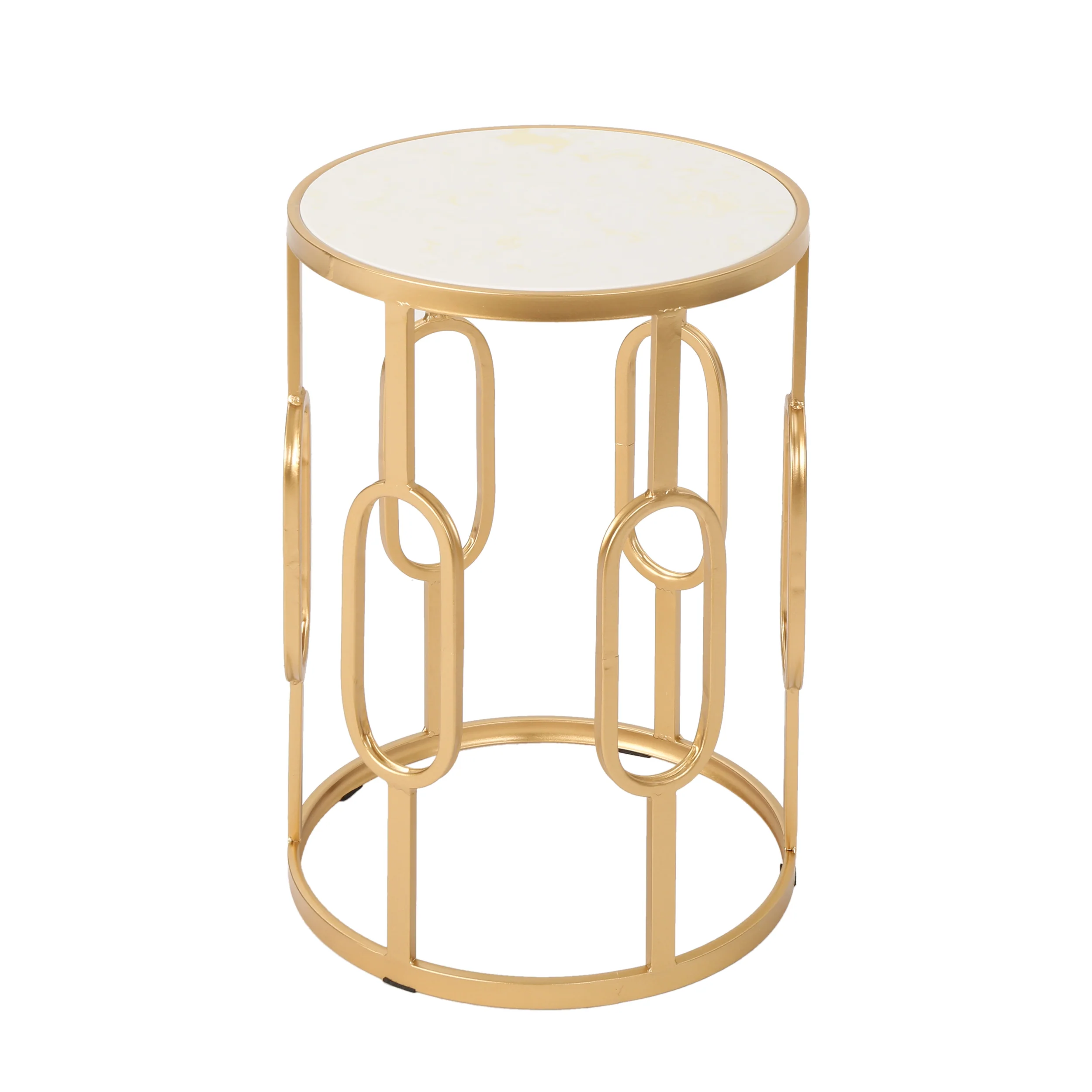 Madison Indoor/Outdoor Glam Faux Stone Side Table, White and Gold - furnishings