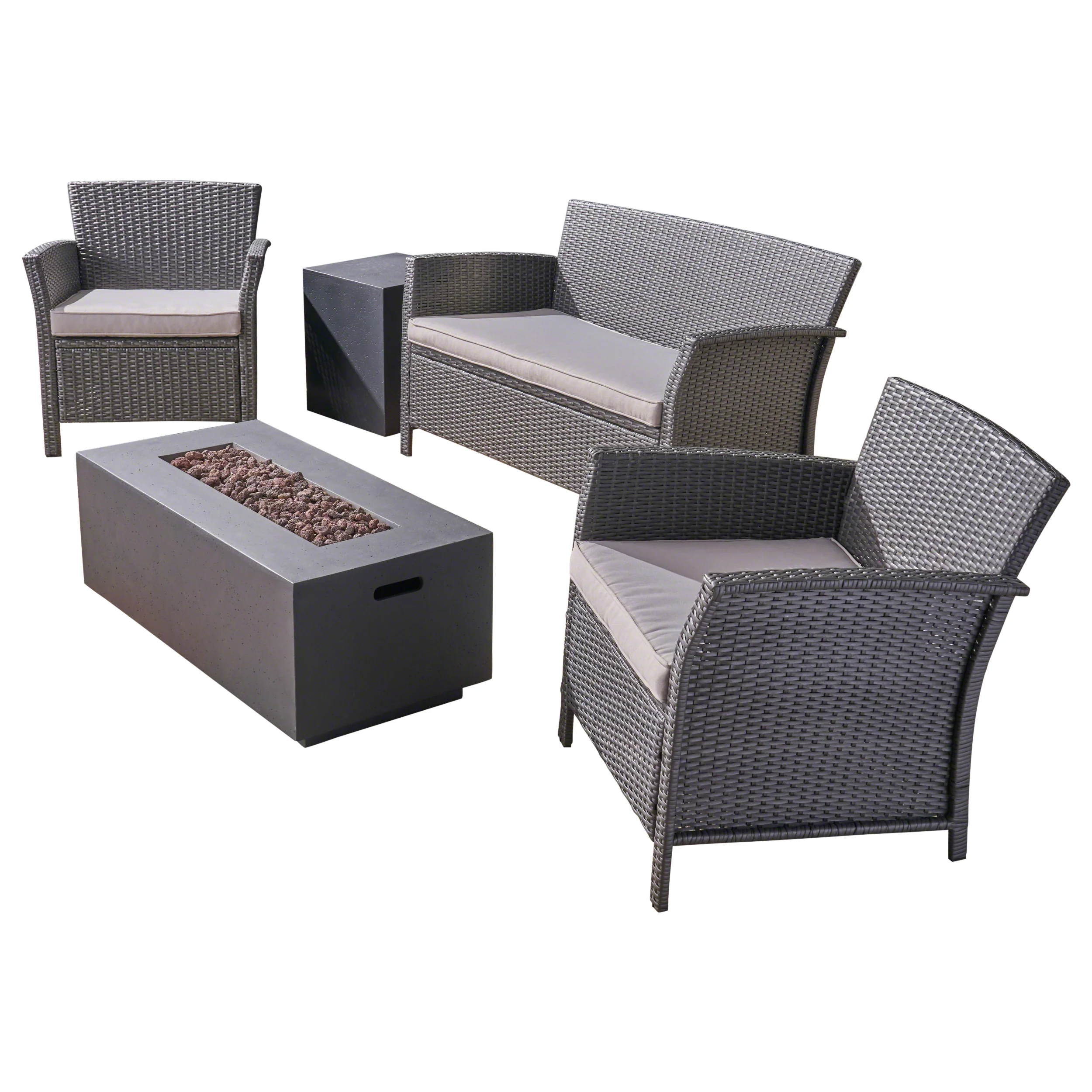 Laiah Outdoor 4 Seater Wicker Chat Set with Fire Pit - furnishings