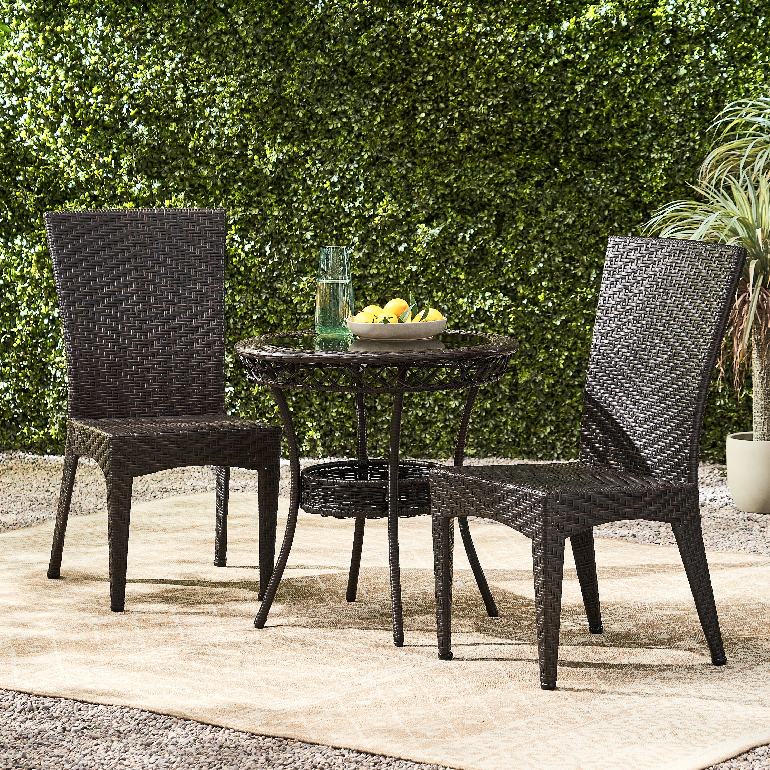 Solana Outdoor Multibrown Wicker 3pc Bistro Set - furnishings