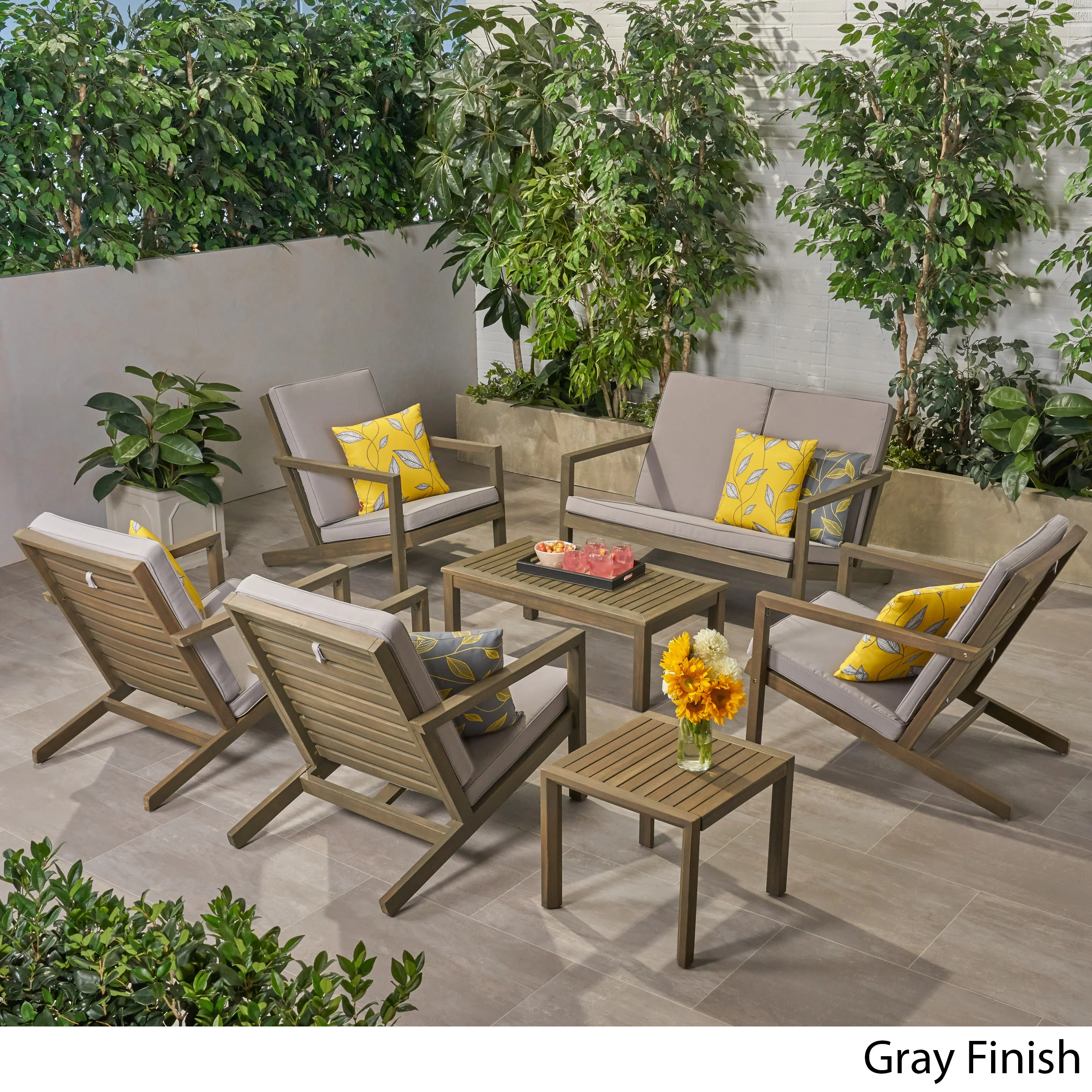 Lester Outdoor 6 Seater Acacia Wood Extended Chat Set - furnishings