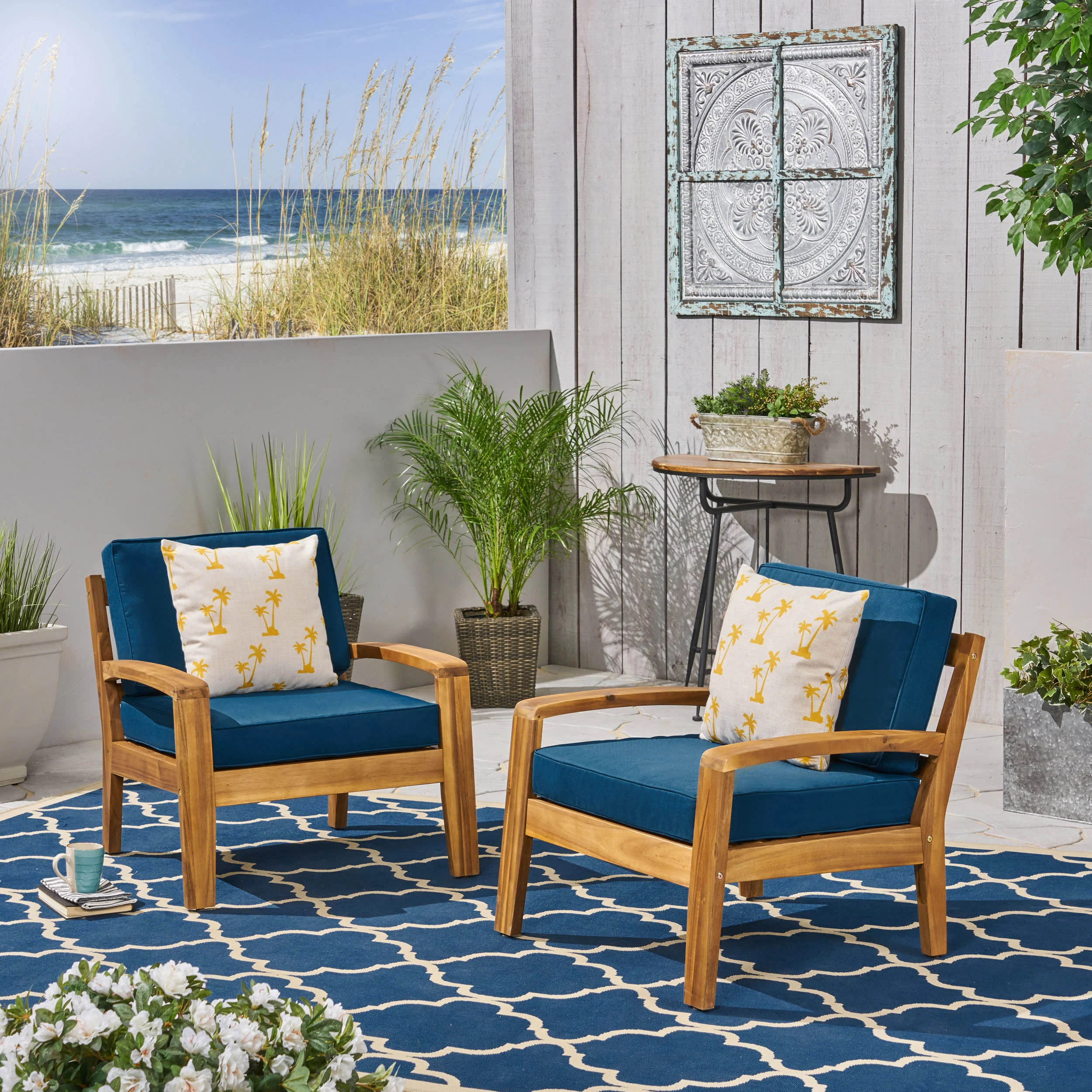 Parma Outdoor Acacia Wood Club Chairs with Cushions - furnishings