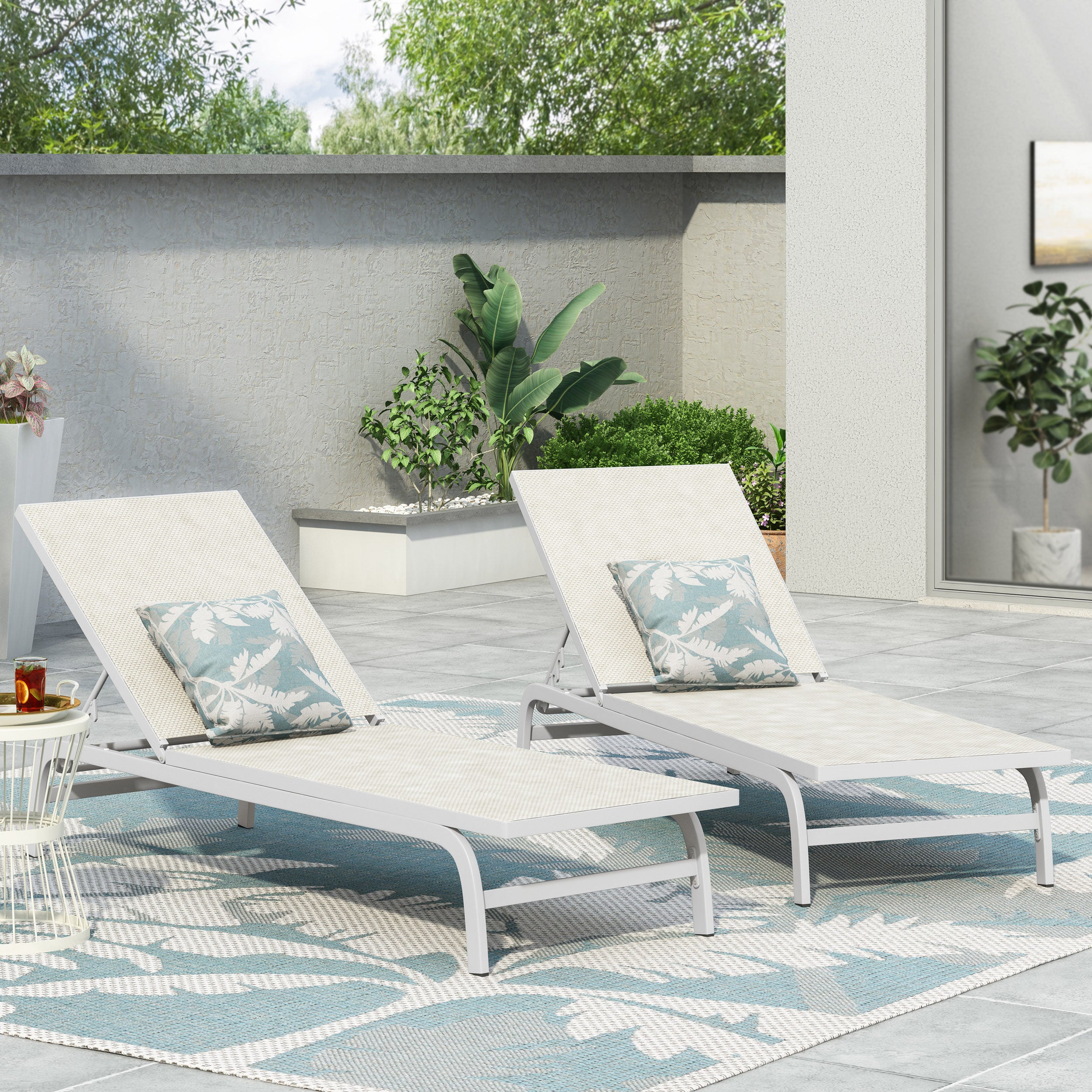 Stekar Outdoor Aluminum and Outdoor Mesh Chaise Lounge, Set of 2 - furnishings