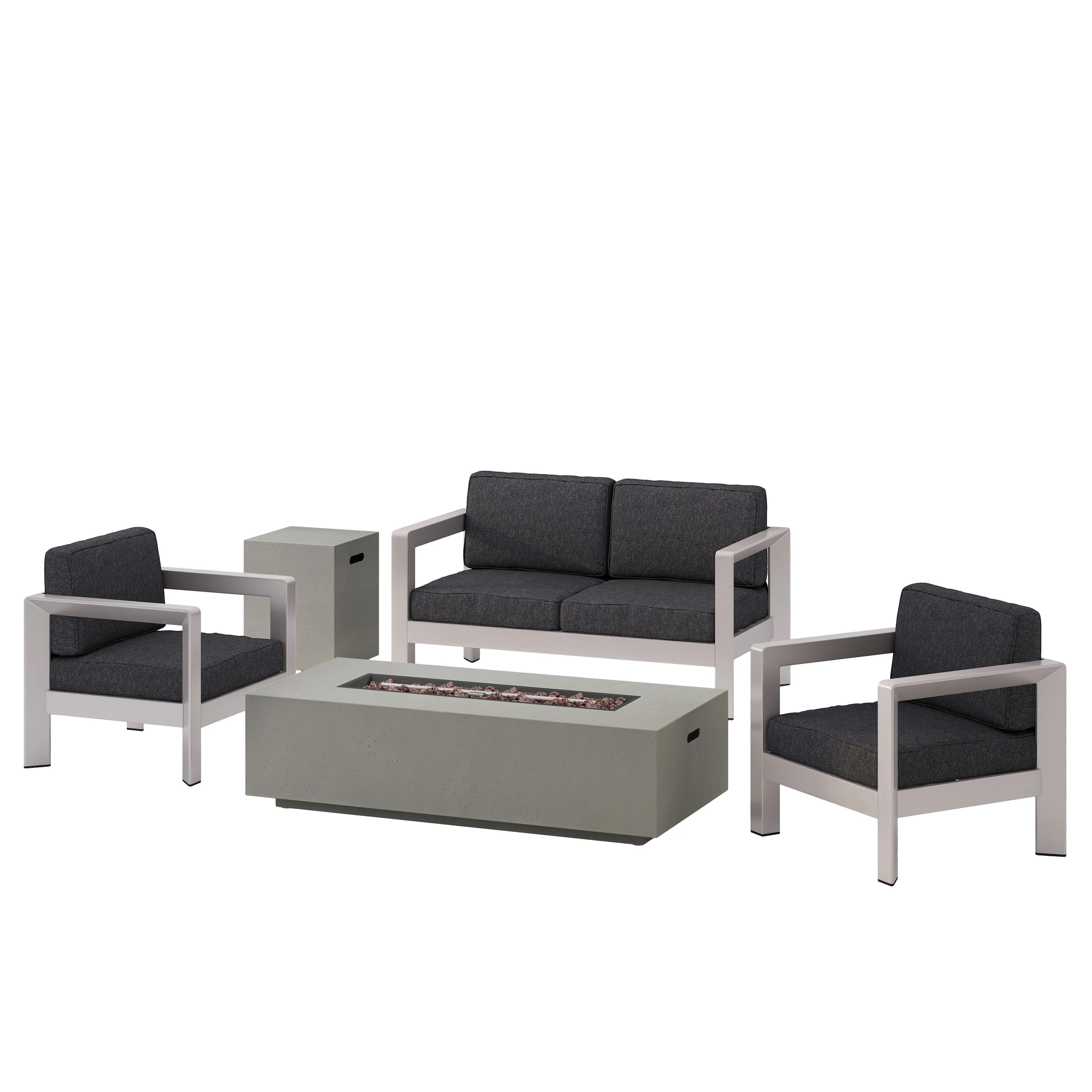 Booth Outdoor 4-Seater Aluminum Chat Set with Fire Pit and Tank Holder - furnishings