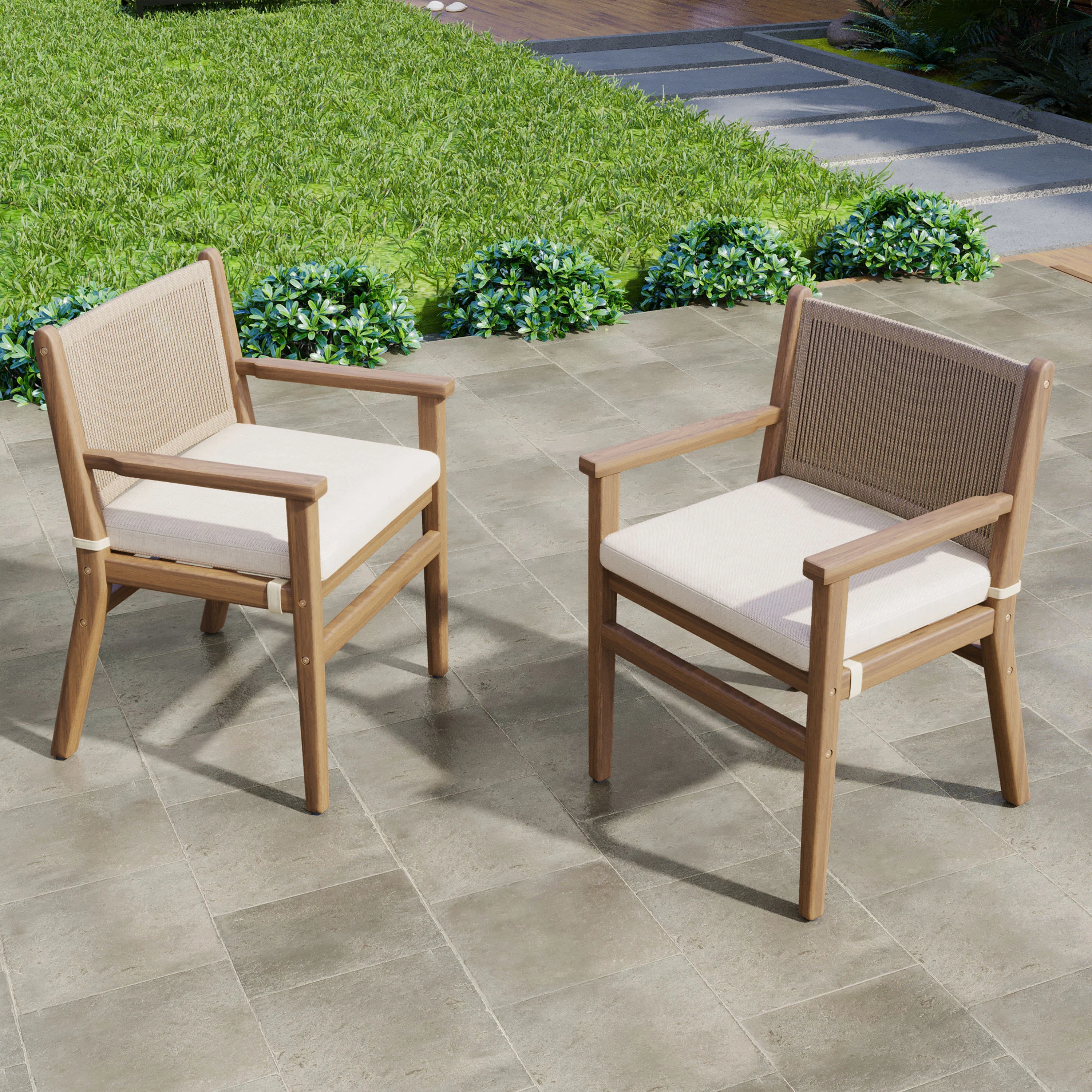 Daphne Outdoor Patio Dining Chairs with Rope Weave Back ,Cushioned, Set of 2 - furnishings