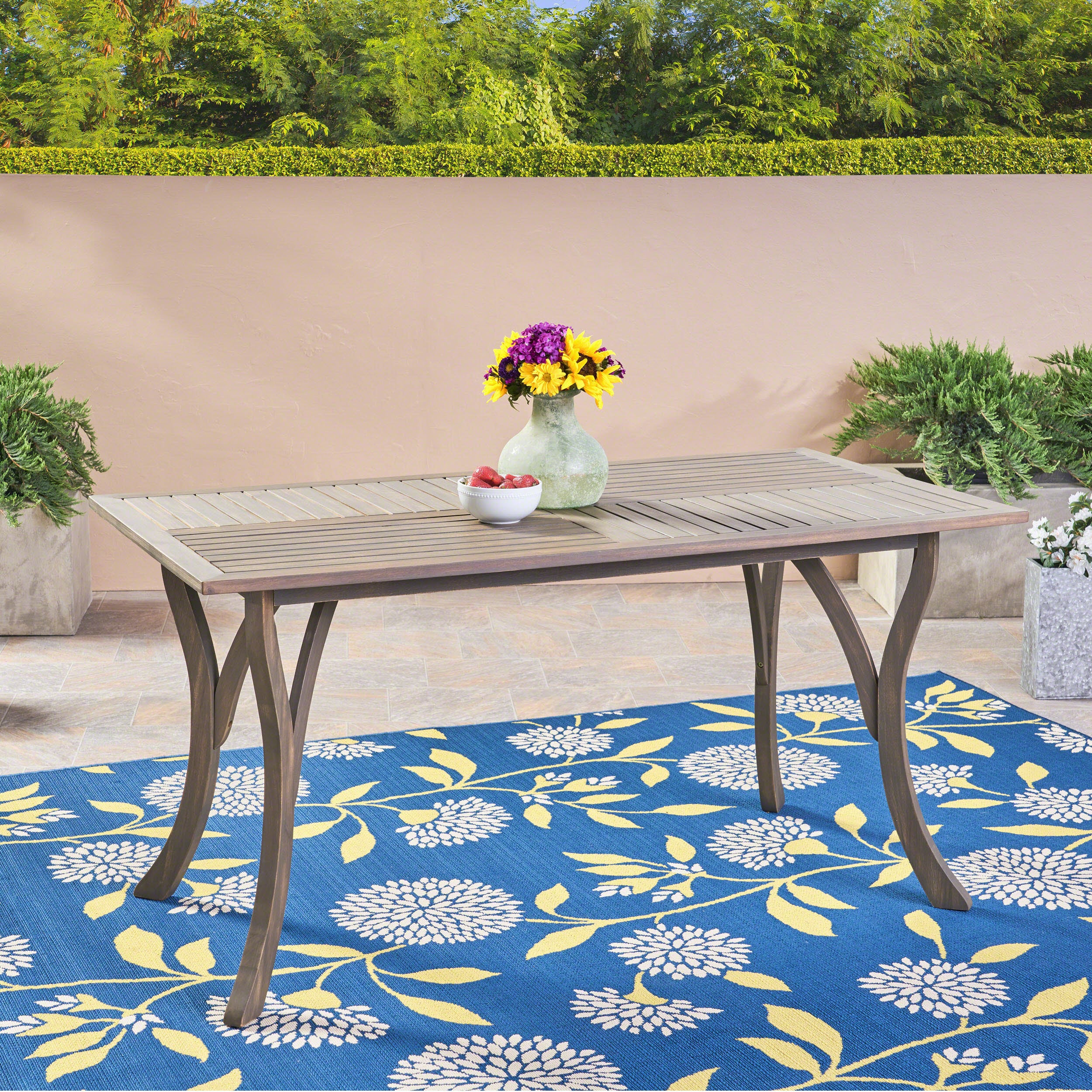 Jaden Outdoor Acacia Wood Rectangular Dining Table, Gray - furnishings