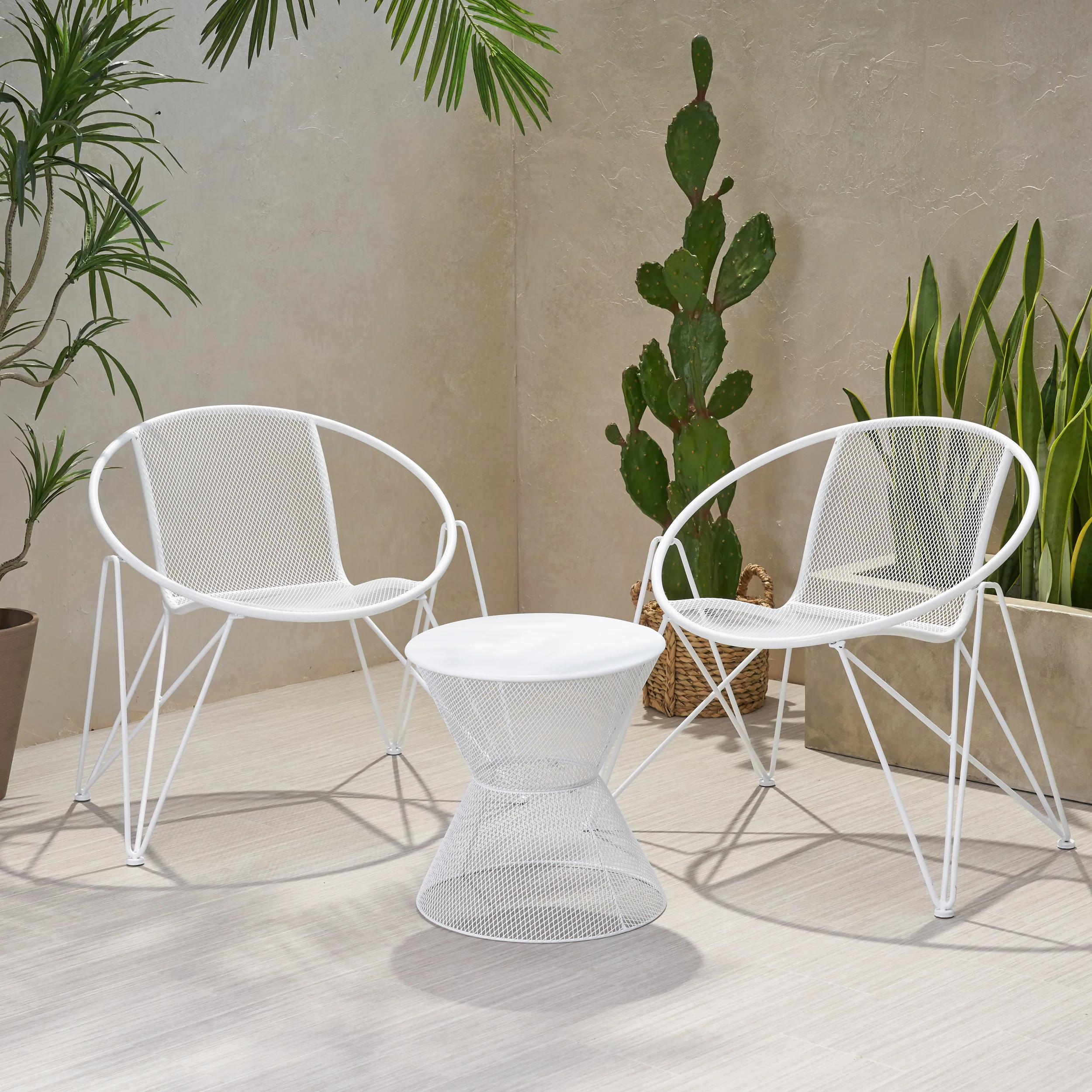 Ariella Modern Outdoor Iron Chat Set with Side Table - furnishings