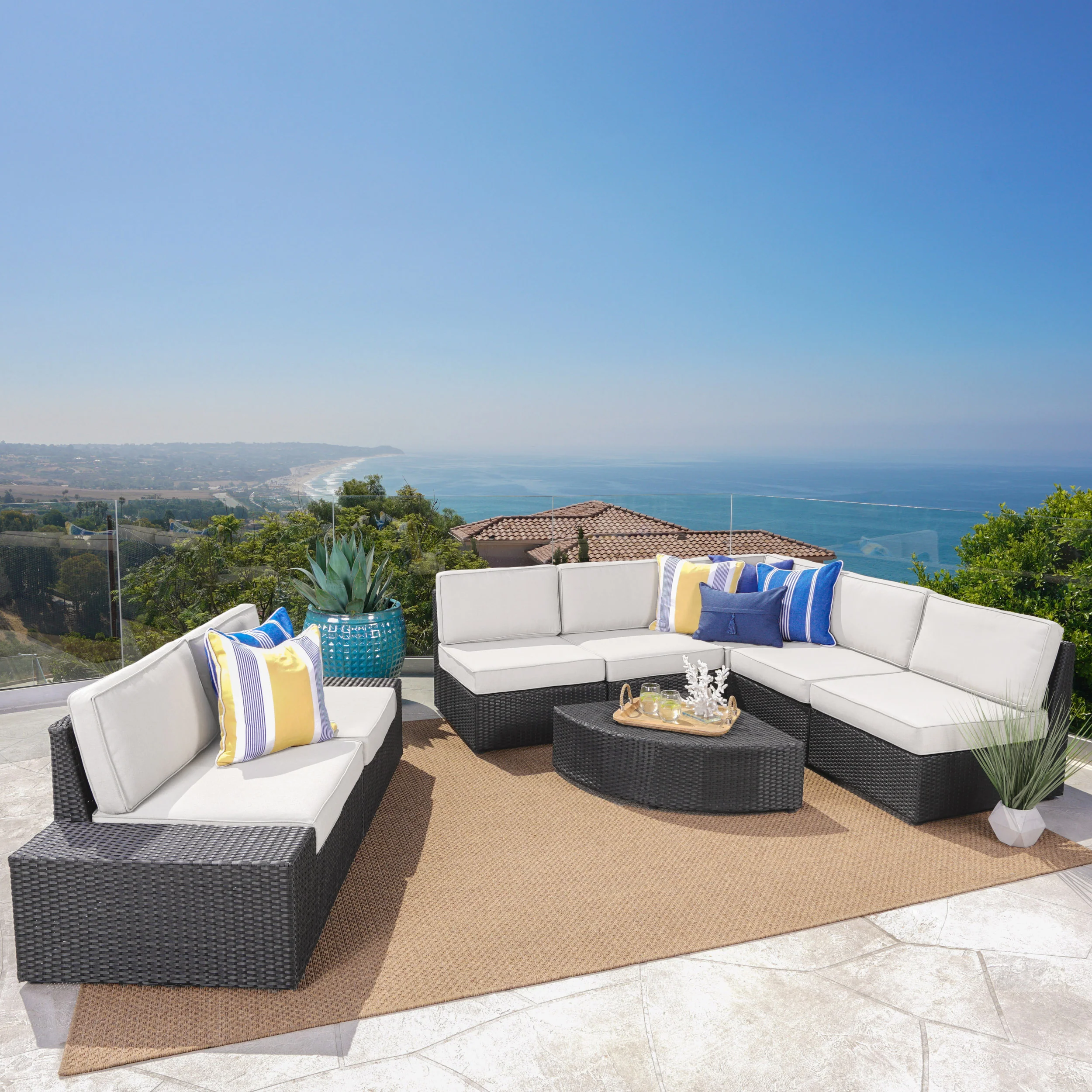 Reddington Outdoor 8 Piece Grey Wicker Sectional with Water Resistant Cushions - furnishings